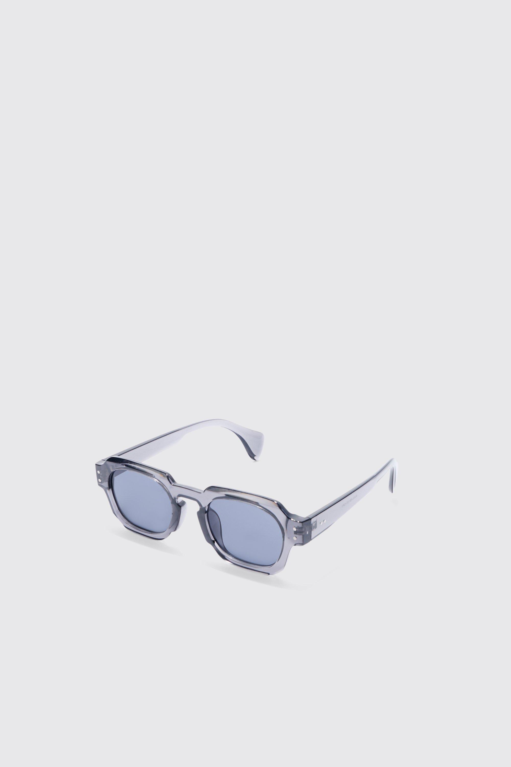 Mens Grey Round Plastic Sunglasses, Grey