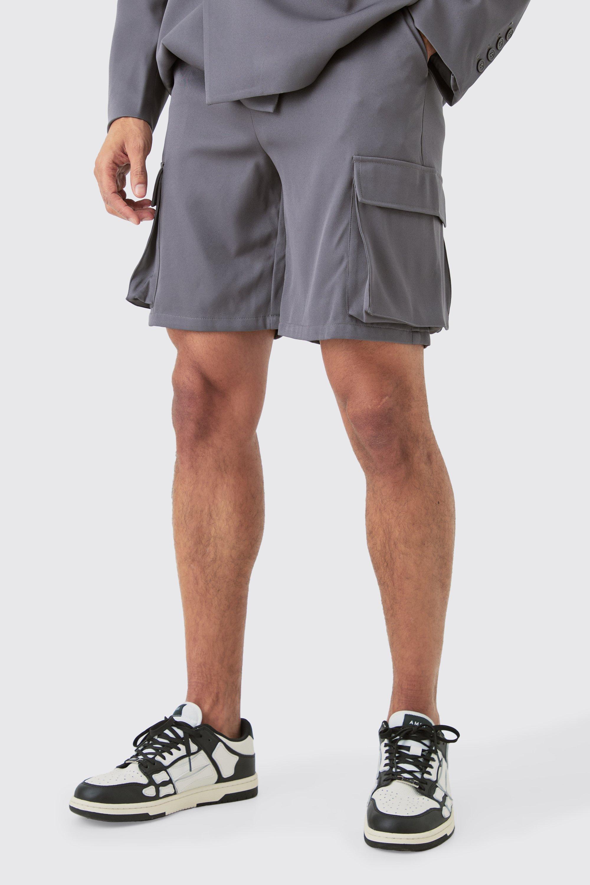 Mens Grey Mix & Match Tailored Cargo Shorts, Grey