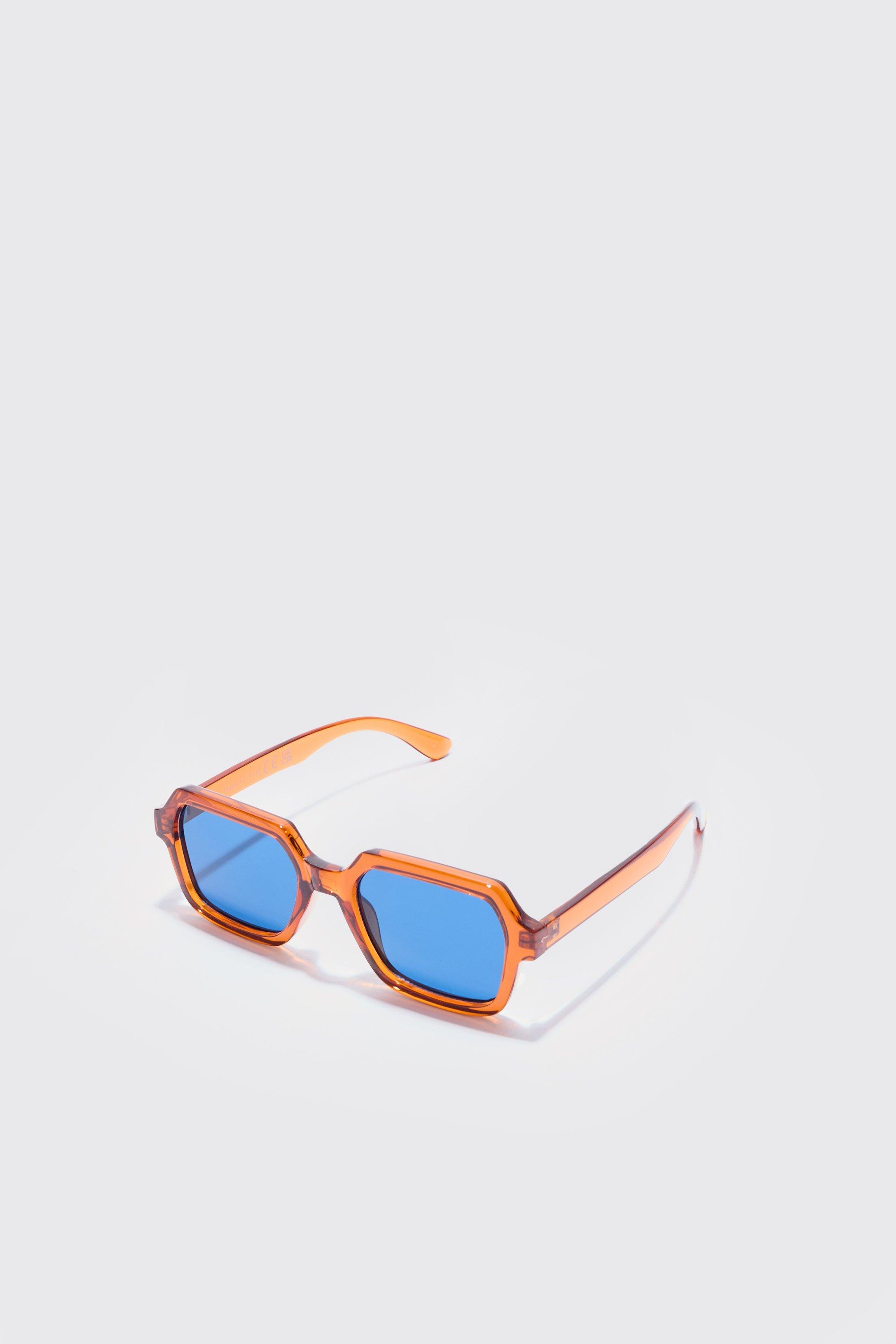Mens Orange Hexagonal Coloured Lens Sunglasses, Orange