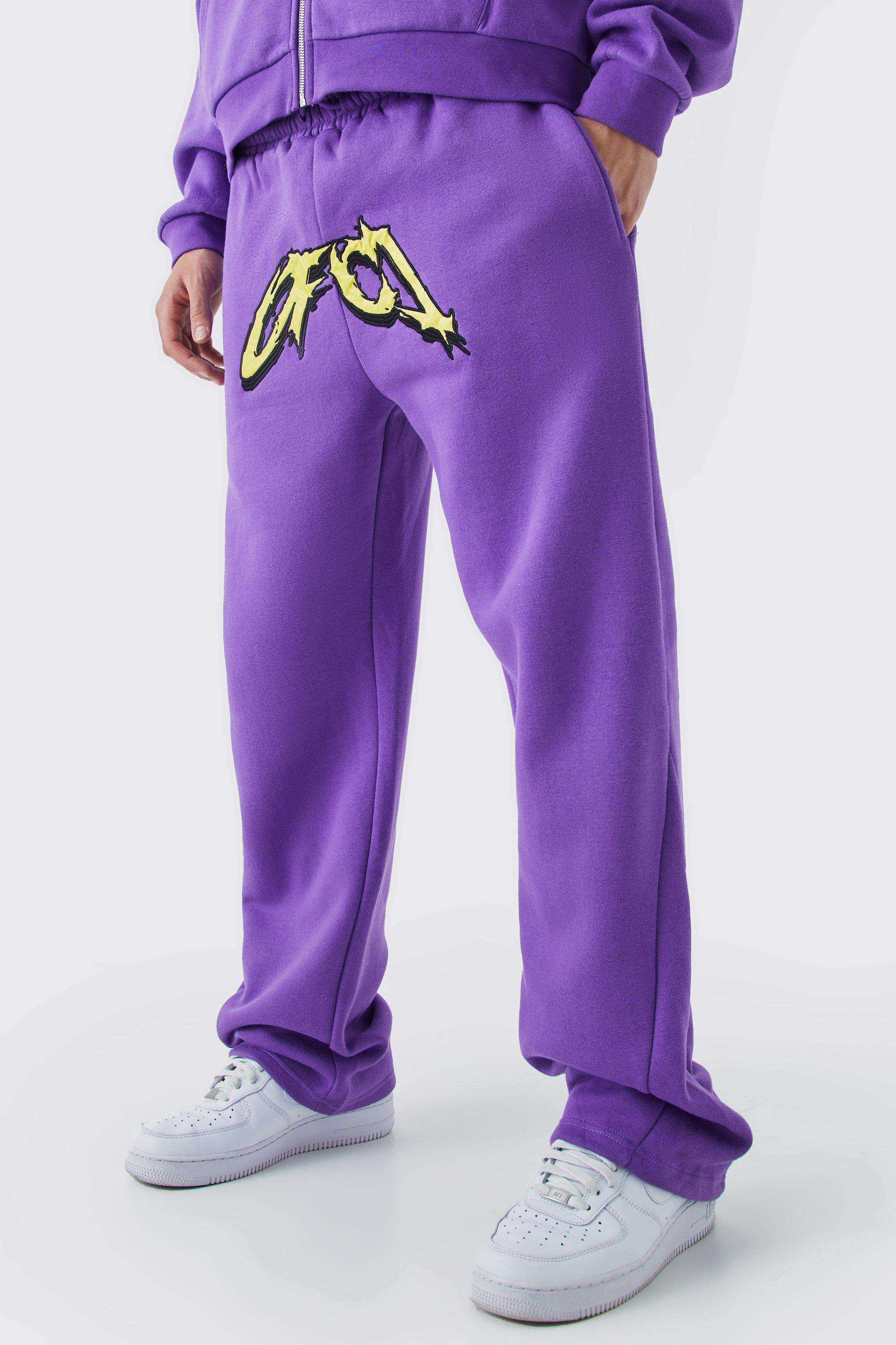 Image of Pantaloni tuta rilassati in raso Ofcl con inserti, Purple
