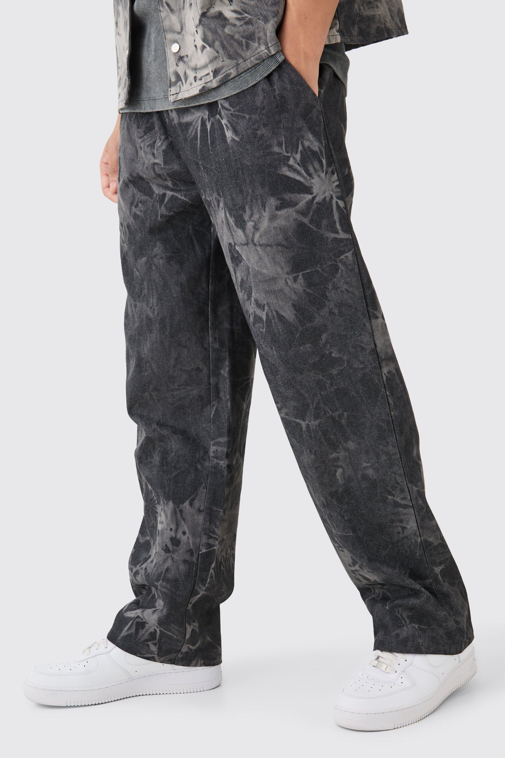 Image of Jeans rilassati in tessuto elasticizzato in vita, Nero