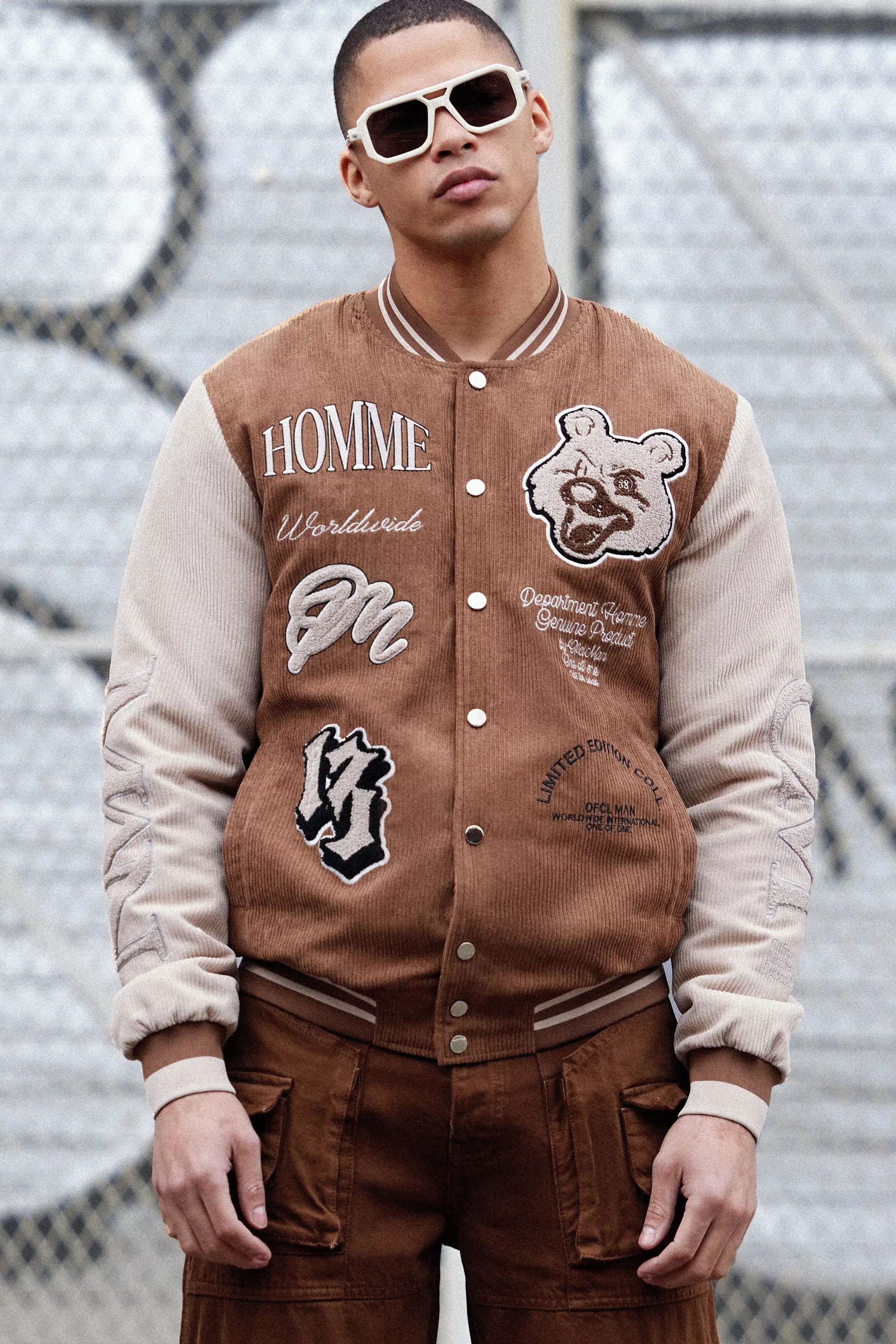 Cord Teddy Badge Varsity Jacket