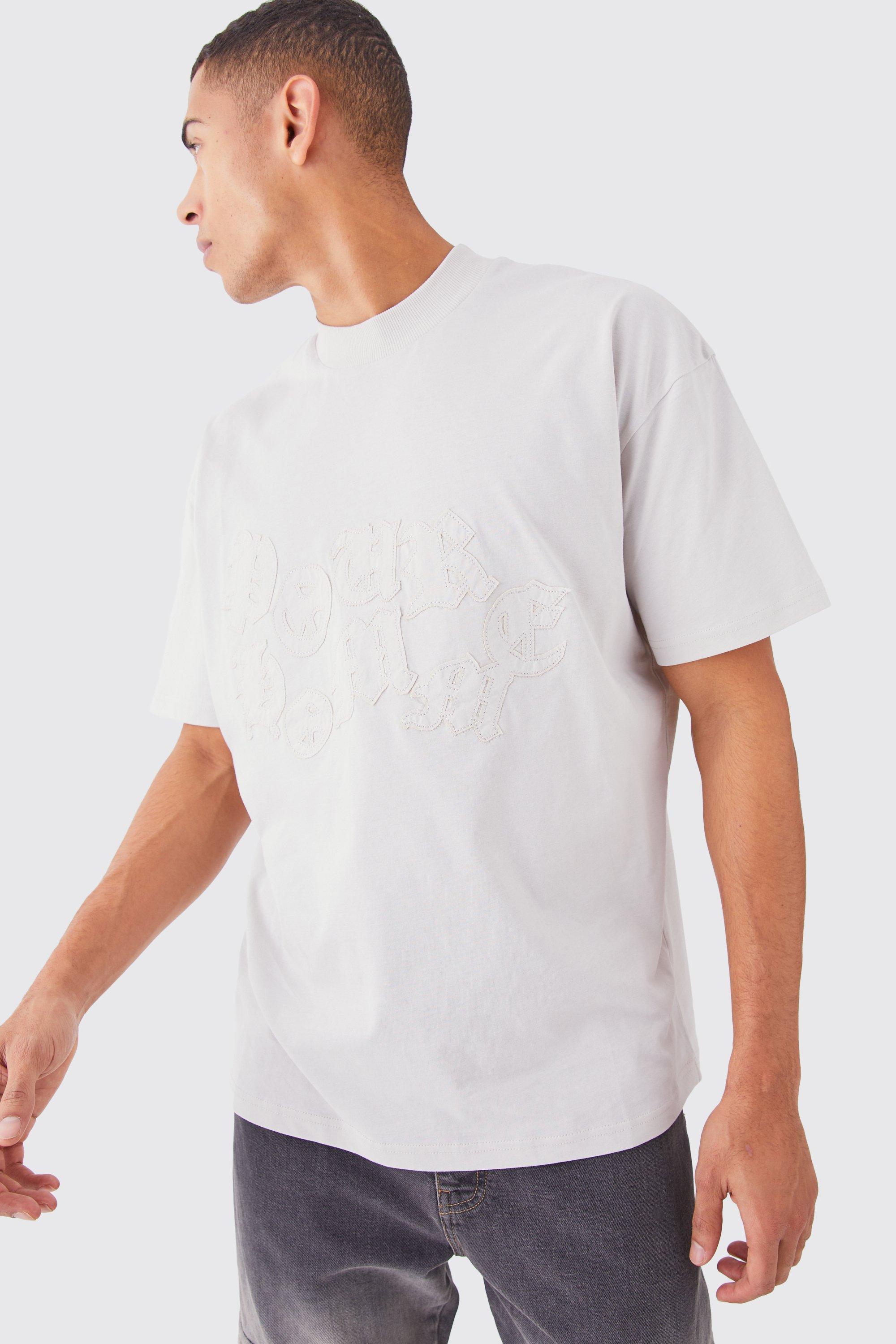 Image of T-shirt oversize con applique a effetto grezzo, Grigio