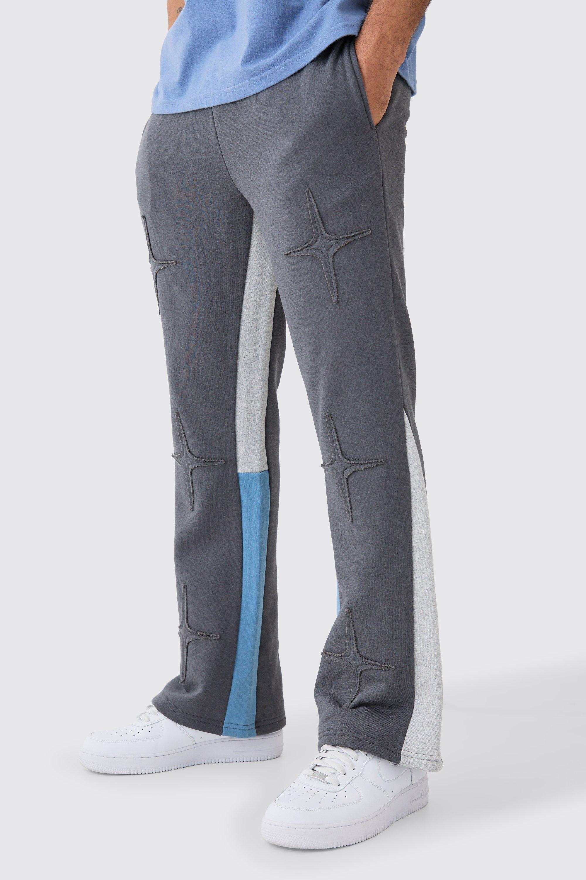 Image of Pantaloni tuta Regular Fit con applique e inserti, Grigio
