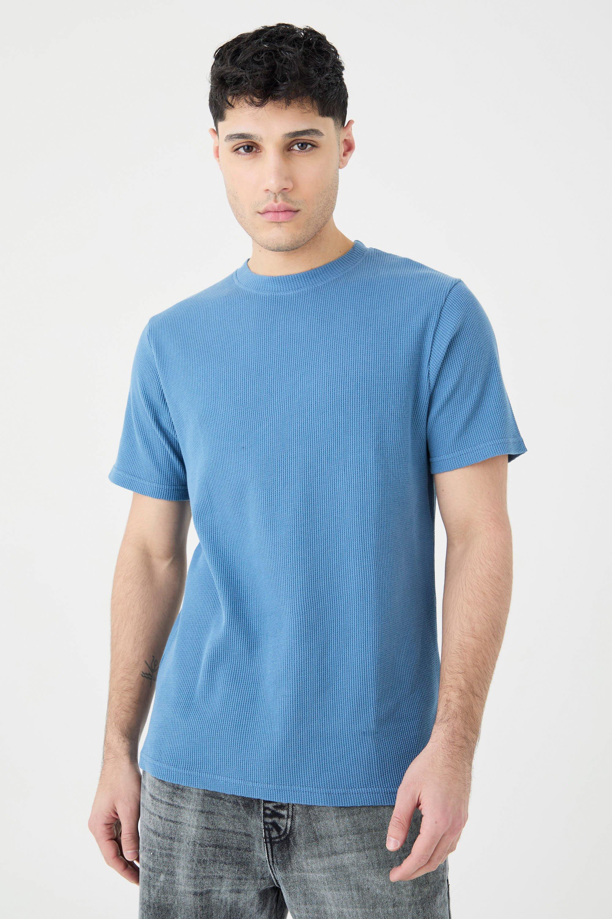 Image of T-shirt Slim Fit con trama a nido d'ape, Azzurro