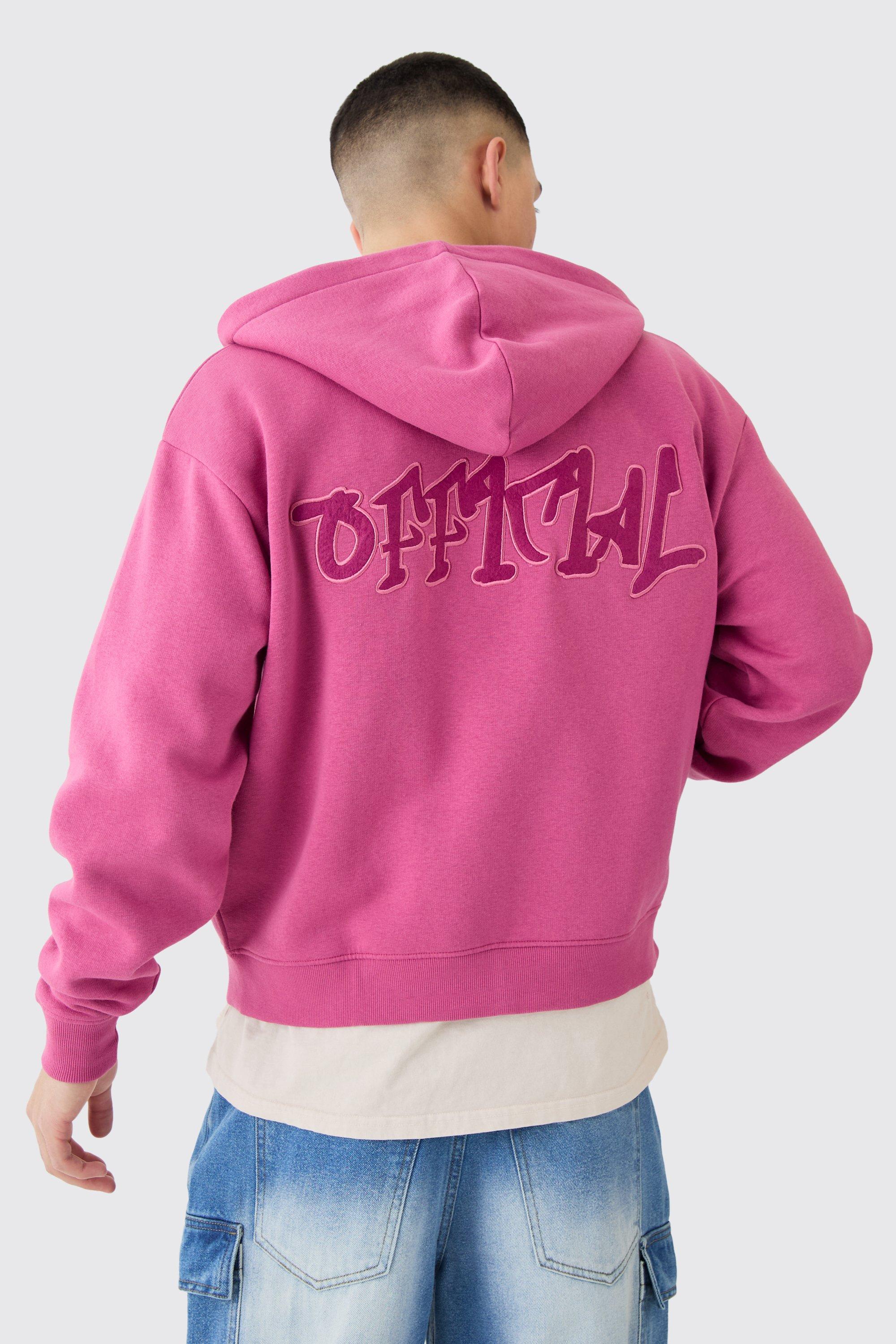 Felpa squadrata Official stile Graffiti con zip e cappuccio, Pink