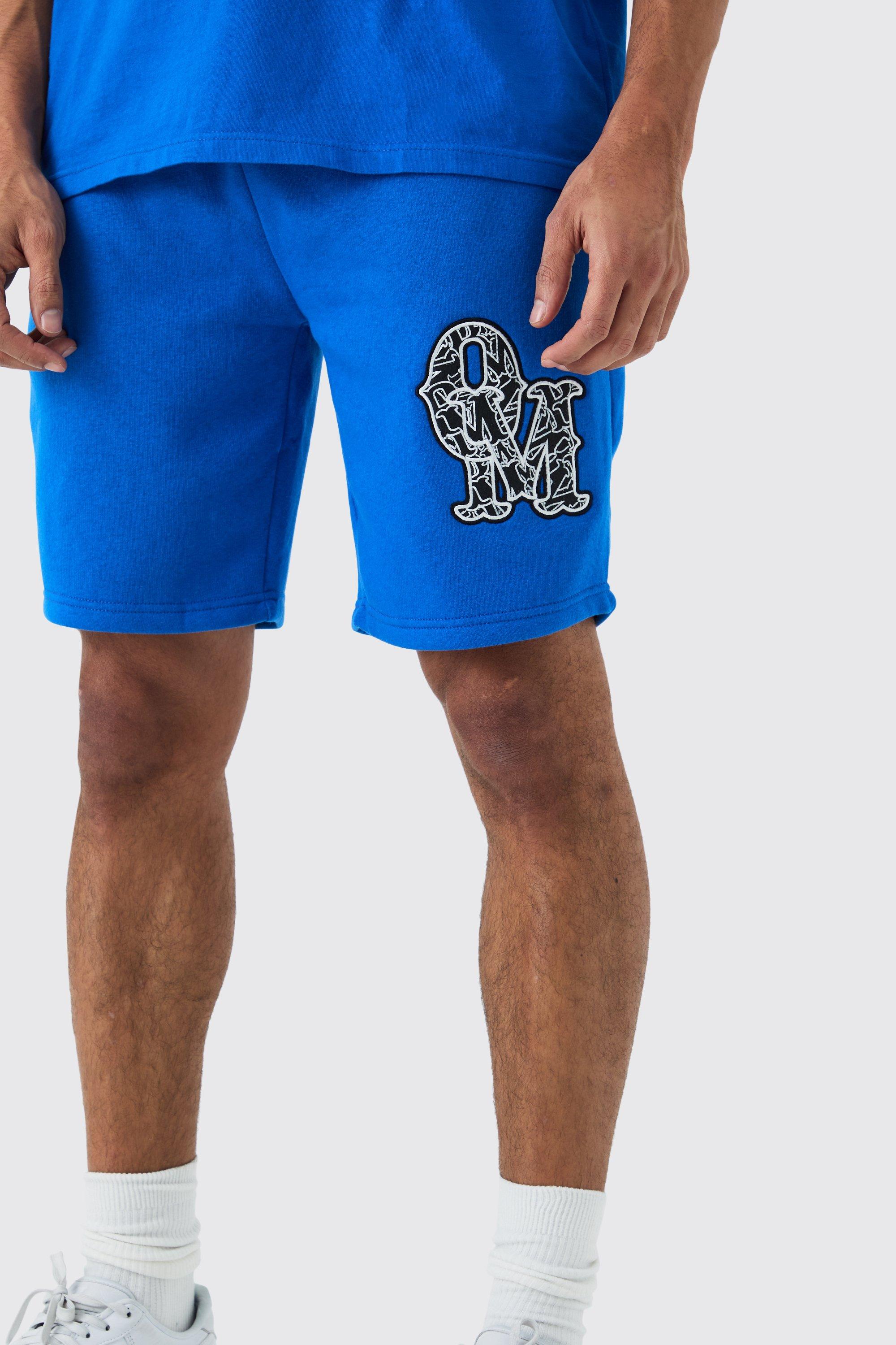 Image of Pantaloncini medi comodi con applique, Azzurro