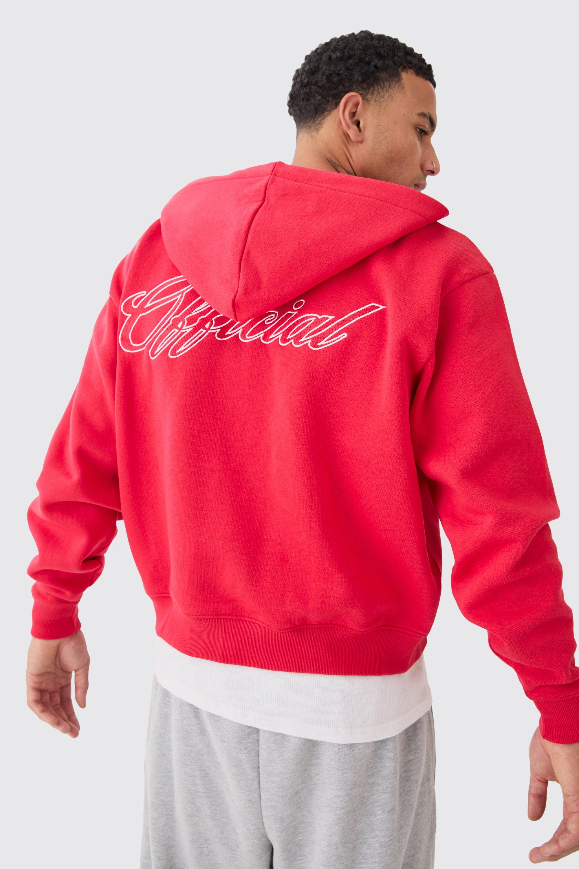 Image of Felpa Official squadrata con zip e cappuccio, Rosso