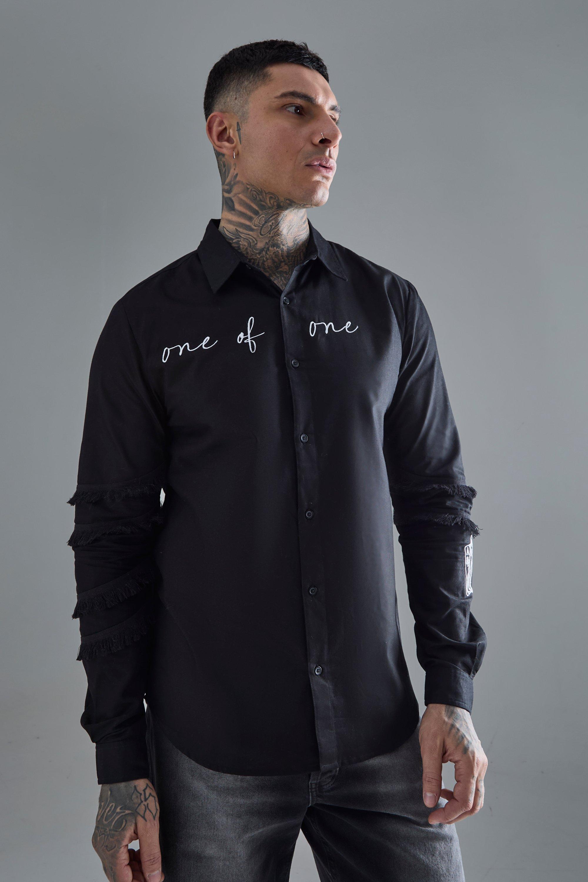 Mens Black Tall Longsleeve One Of One Embroidered Shirt, Black