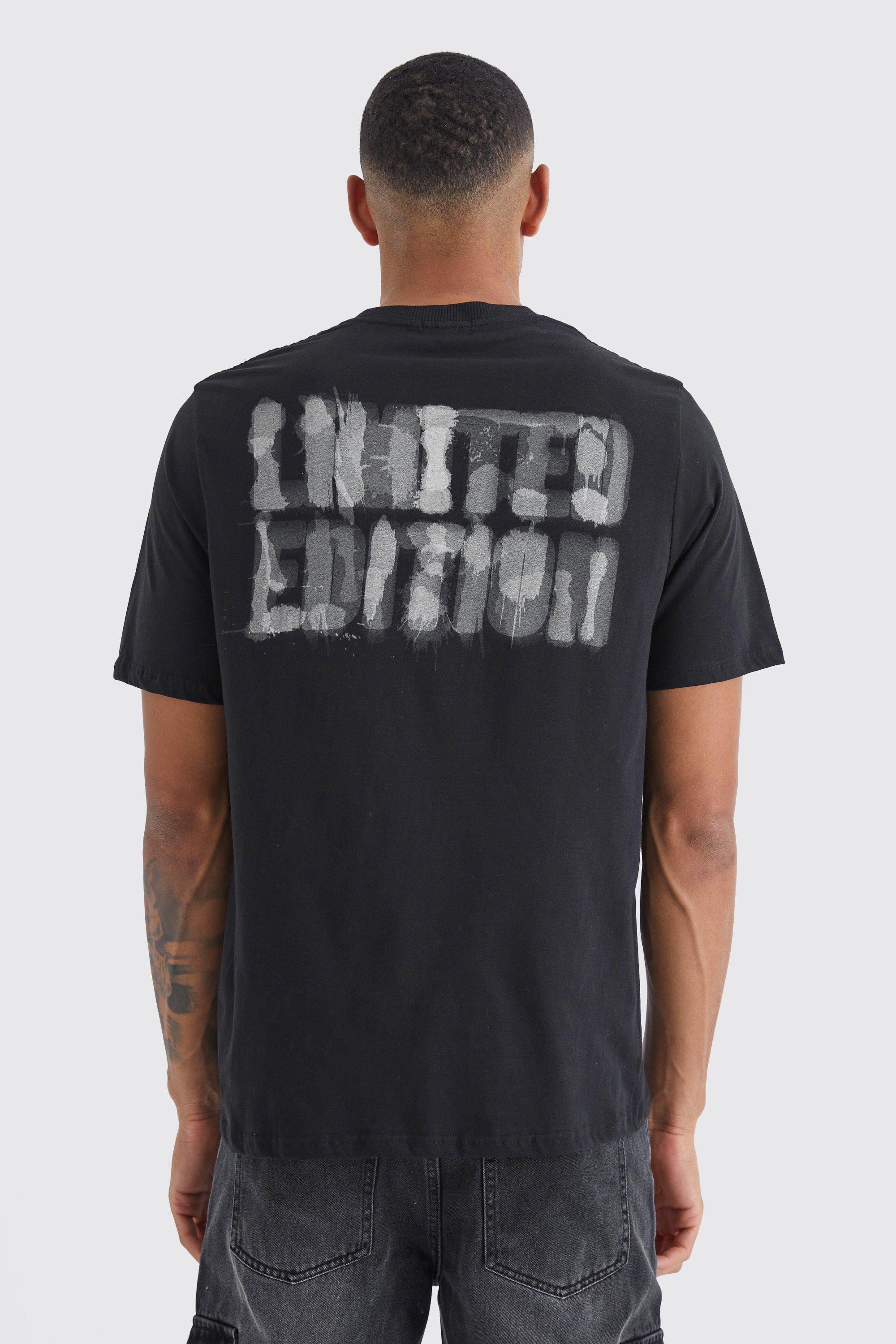 Mens Black Tall Oversized Limited Edition Blurred Back Print T-shirt, Black