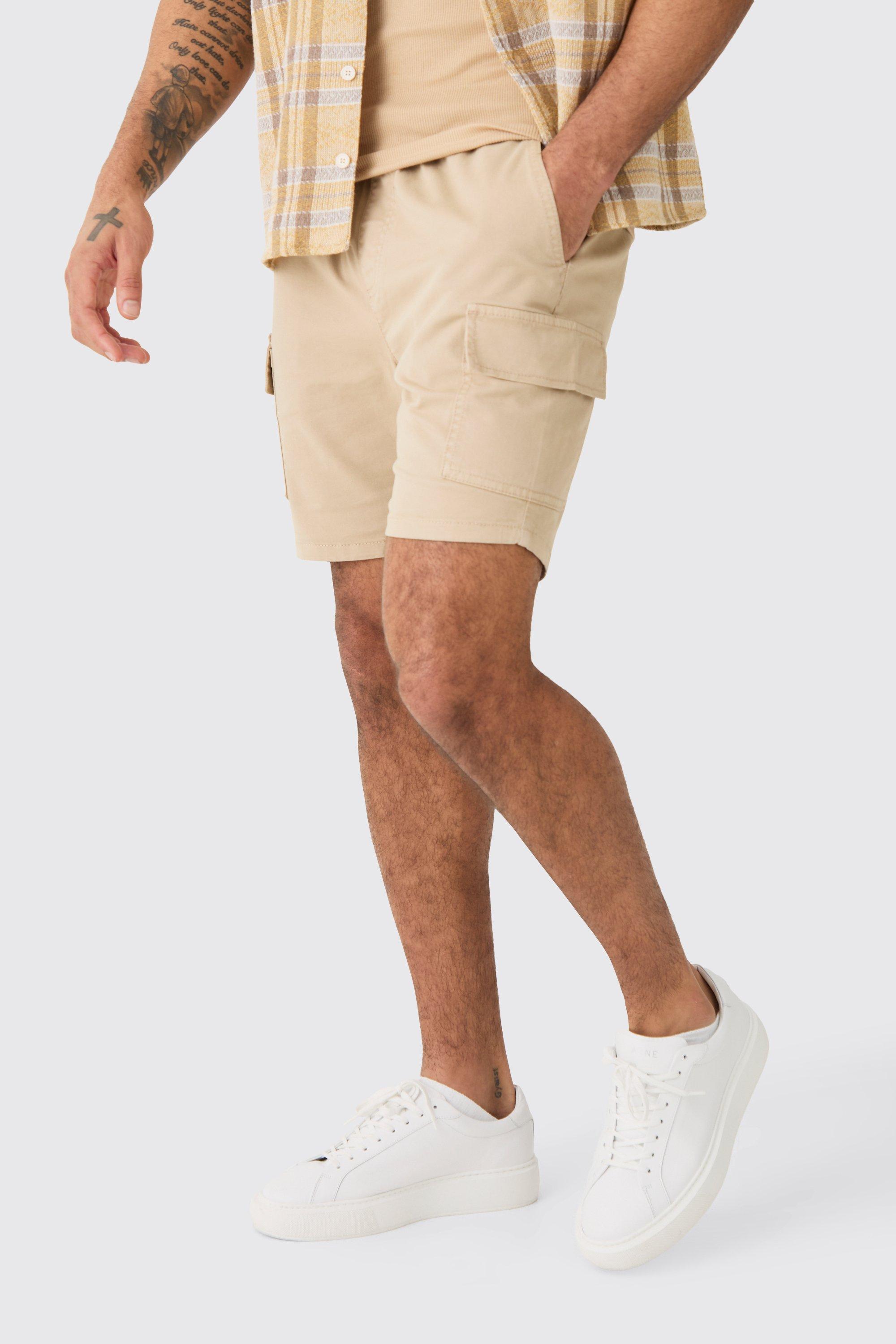Image of Pantaloncini Cargo Everyday Skinny Fit color pietra, Beige