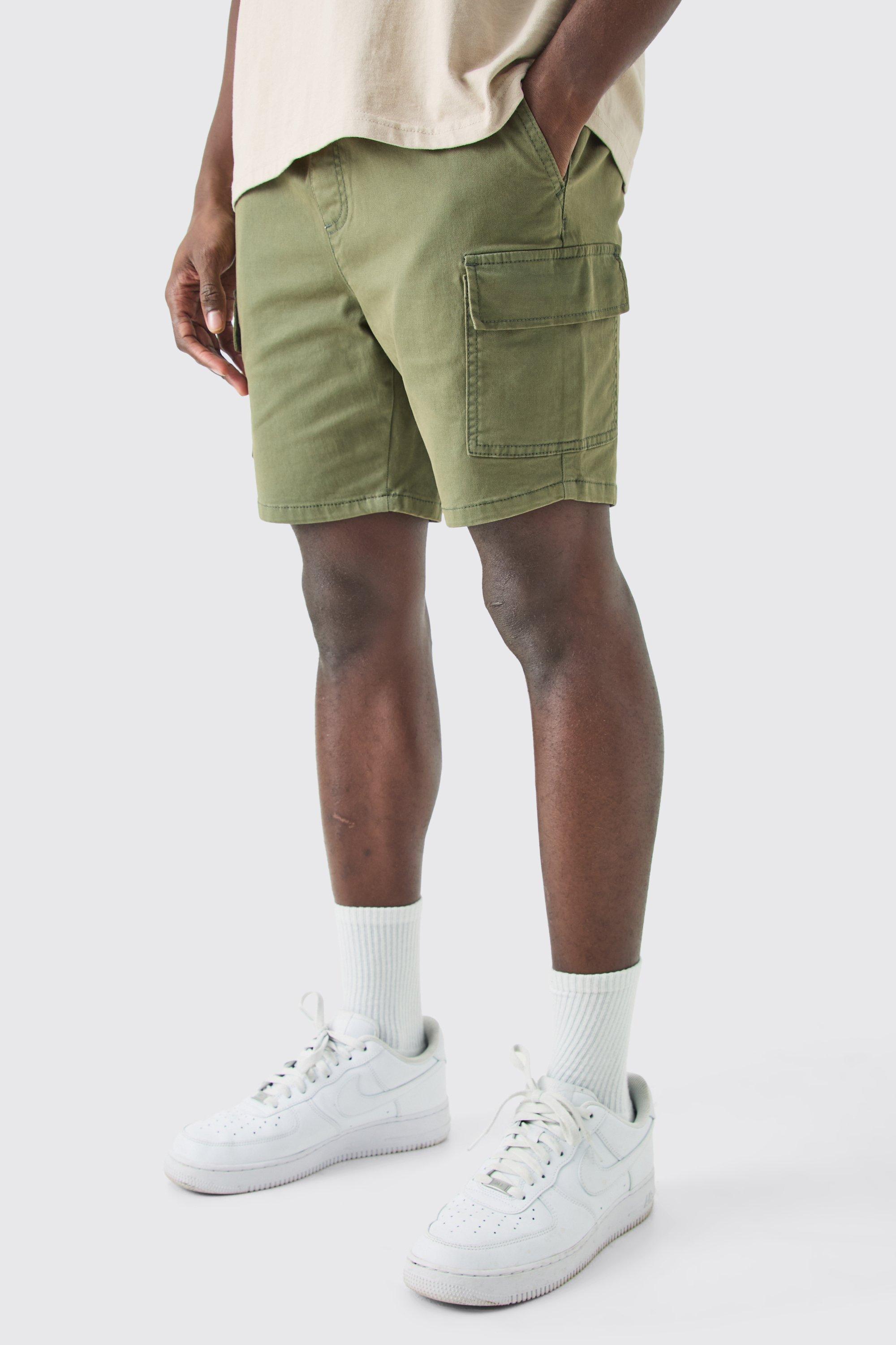 Image of Skinny Fit Cargo Shorts in Khaki, Verde