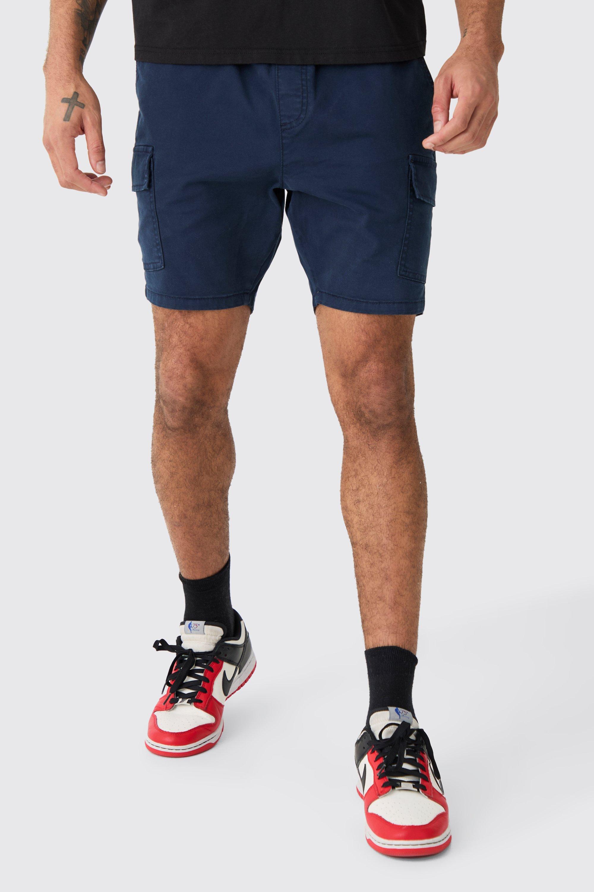 Image of Skinny Fit Cargo Shorts in Navy, Navy