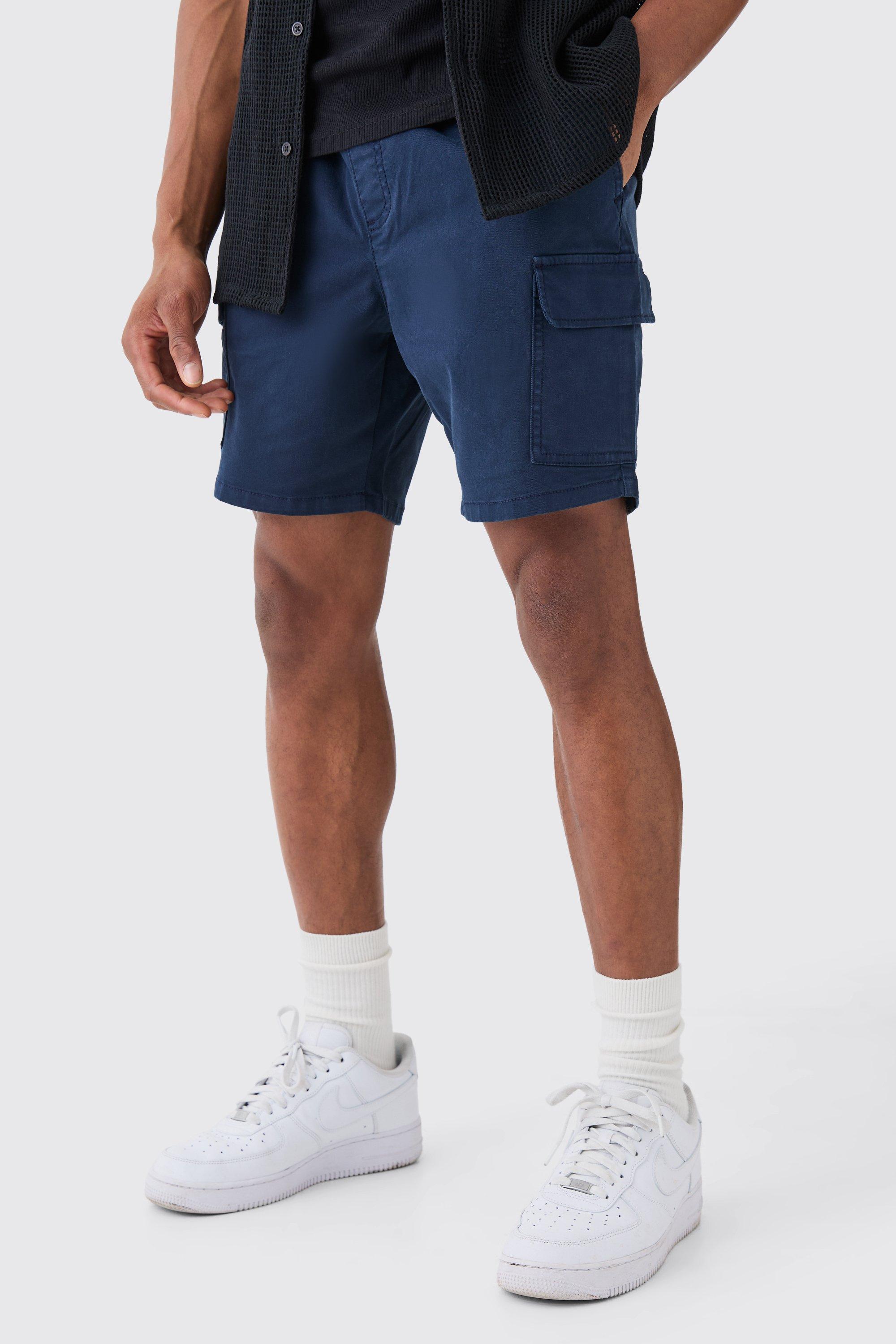 Image of Slim Fit Cargo Shorts, Navy