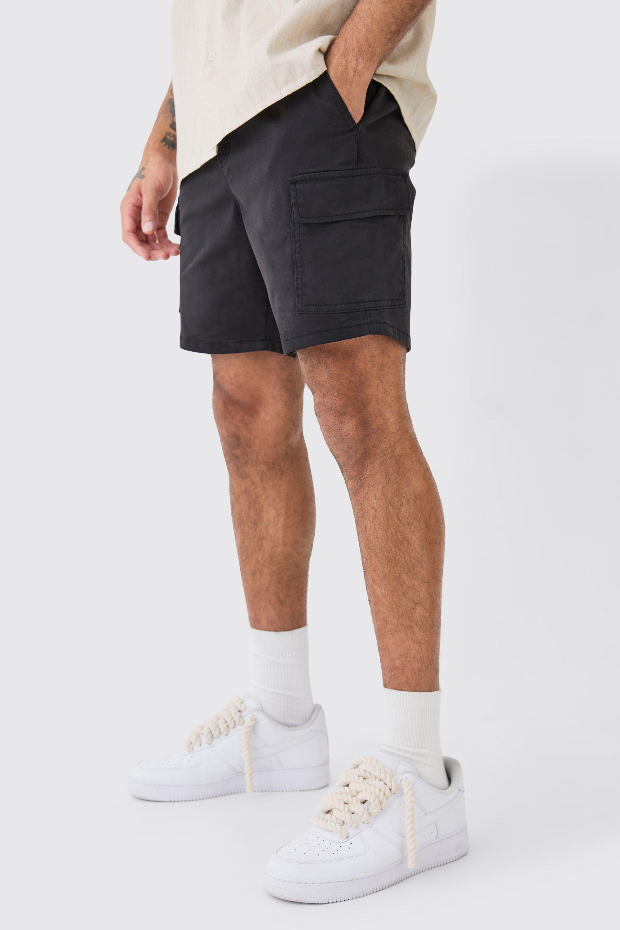 Image of Slim Fit Cargo Shorts, Nero
