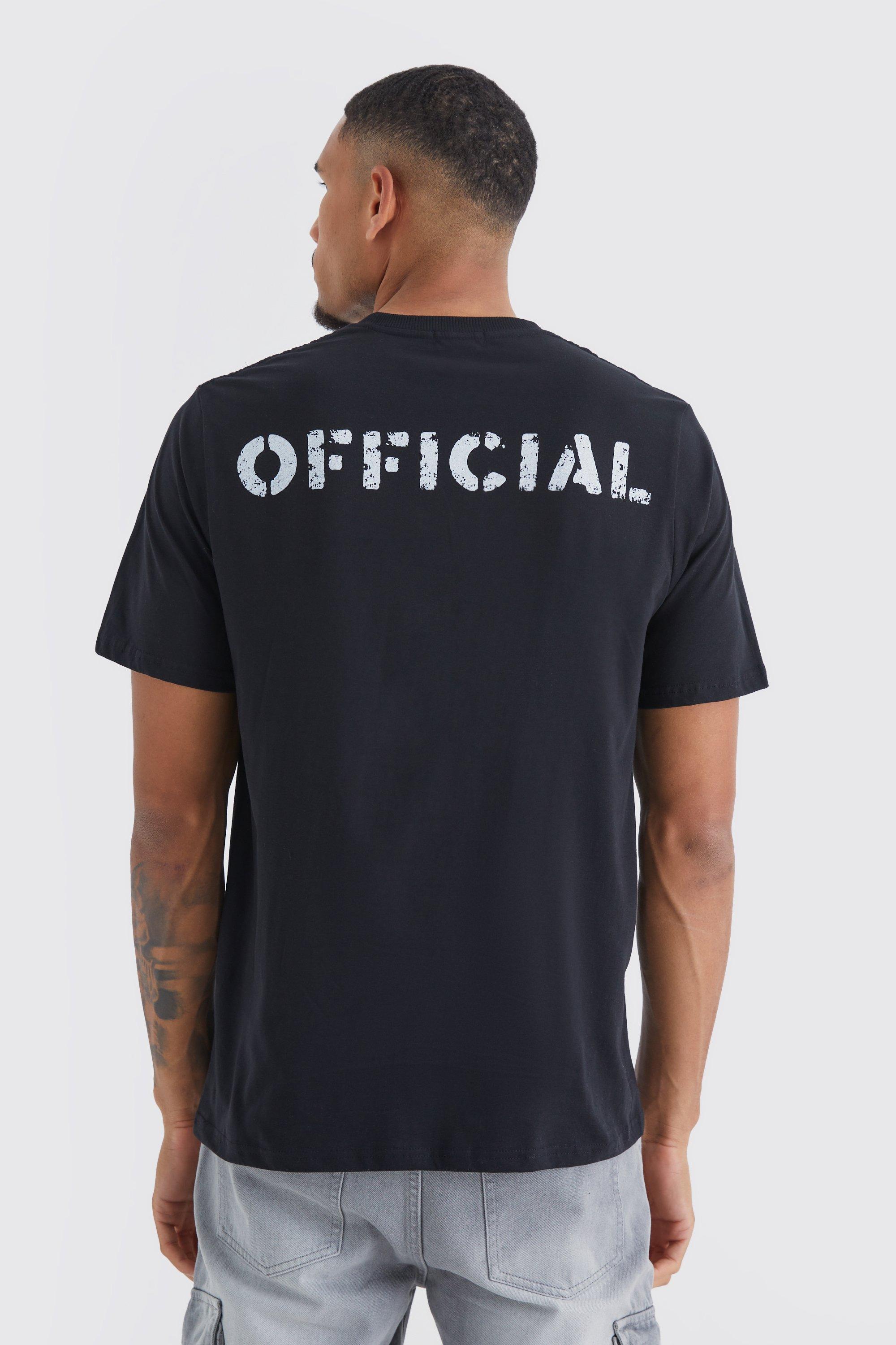 Mens Black Tall Oversized Official Back Print T-shirt, Black