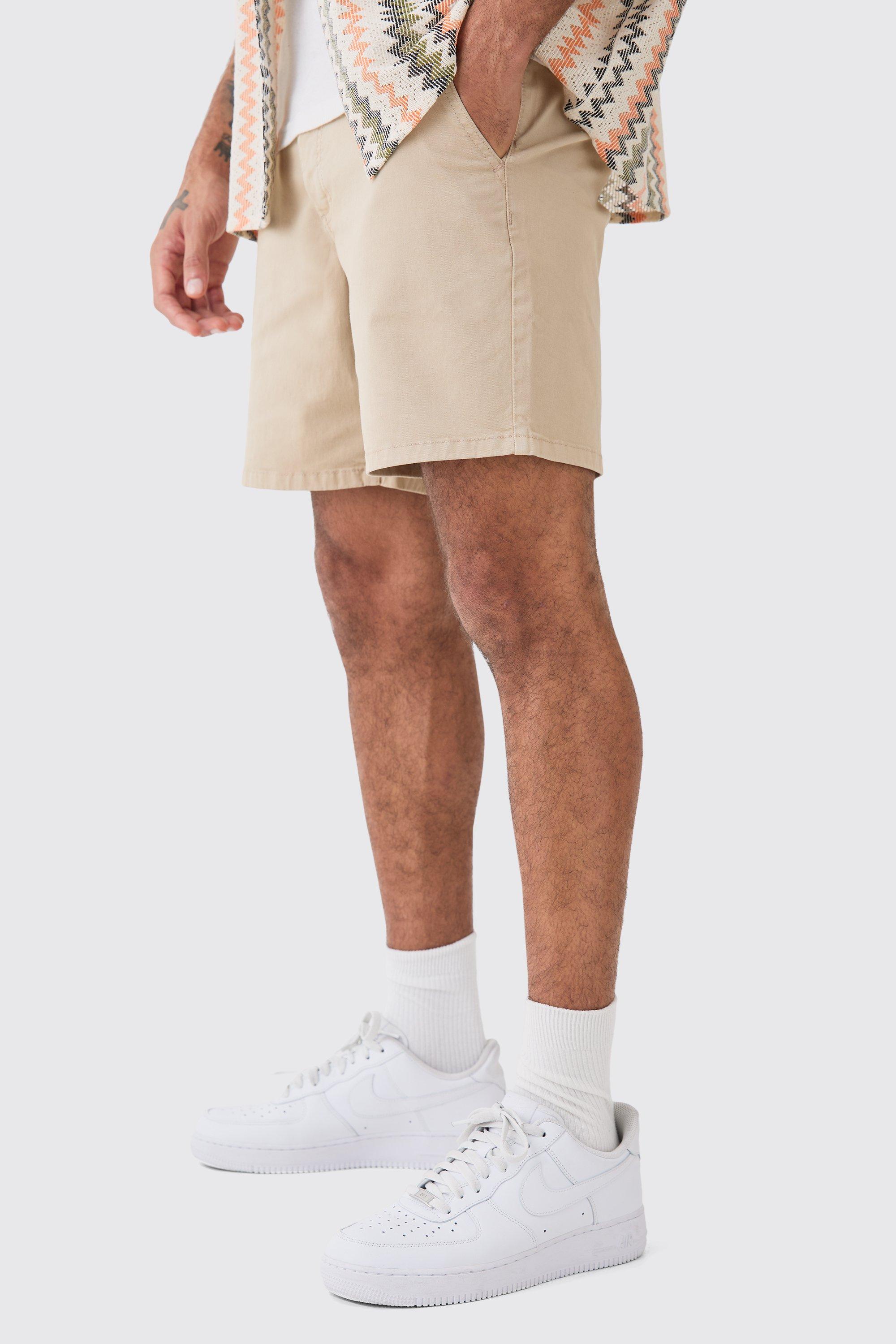 Mens Beige Fixed Waist Slim Fit Chino Shorts, Beige