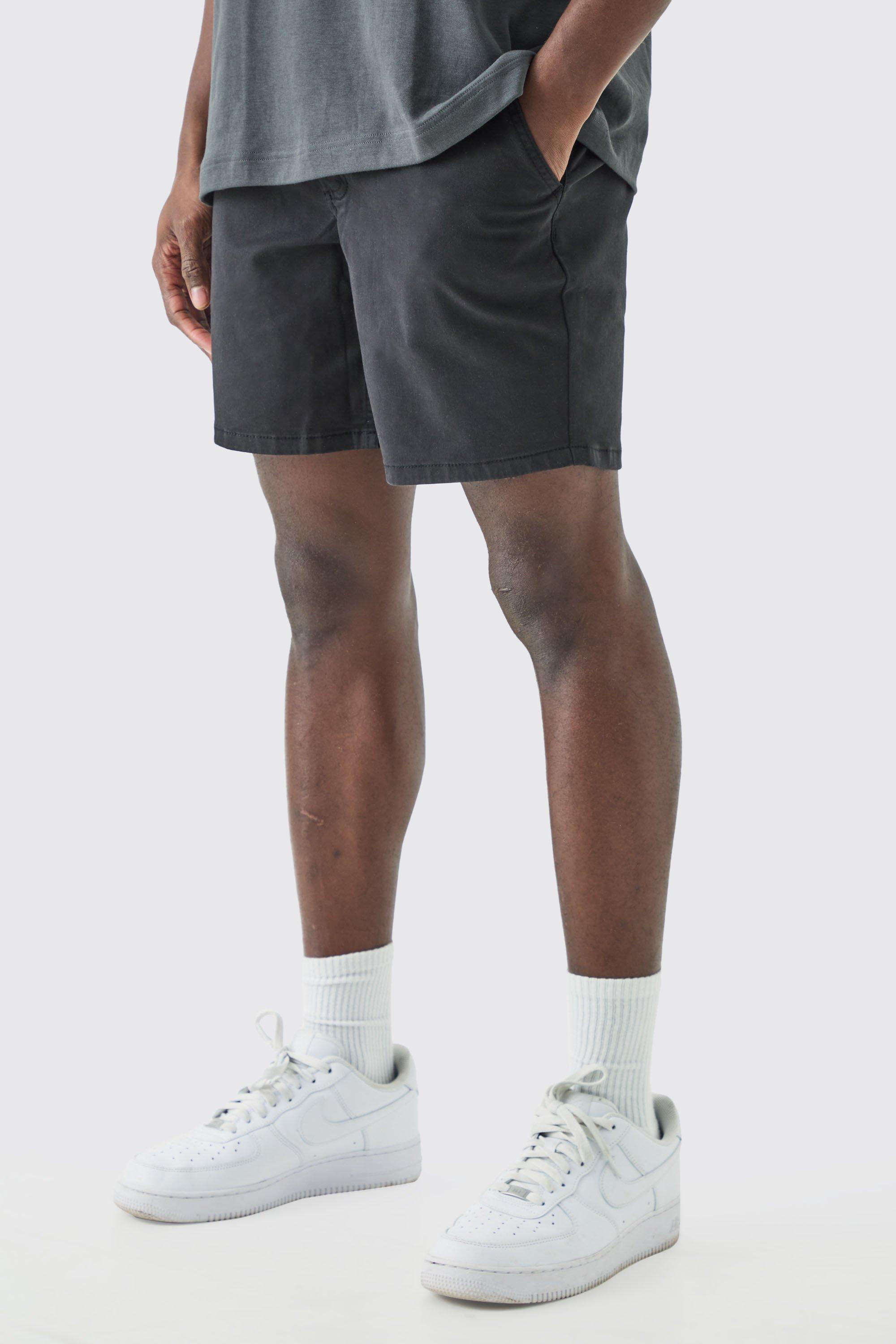 Mens Black Fixed Waist Slim Fit Chino Shorts, Black