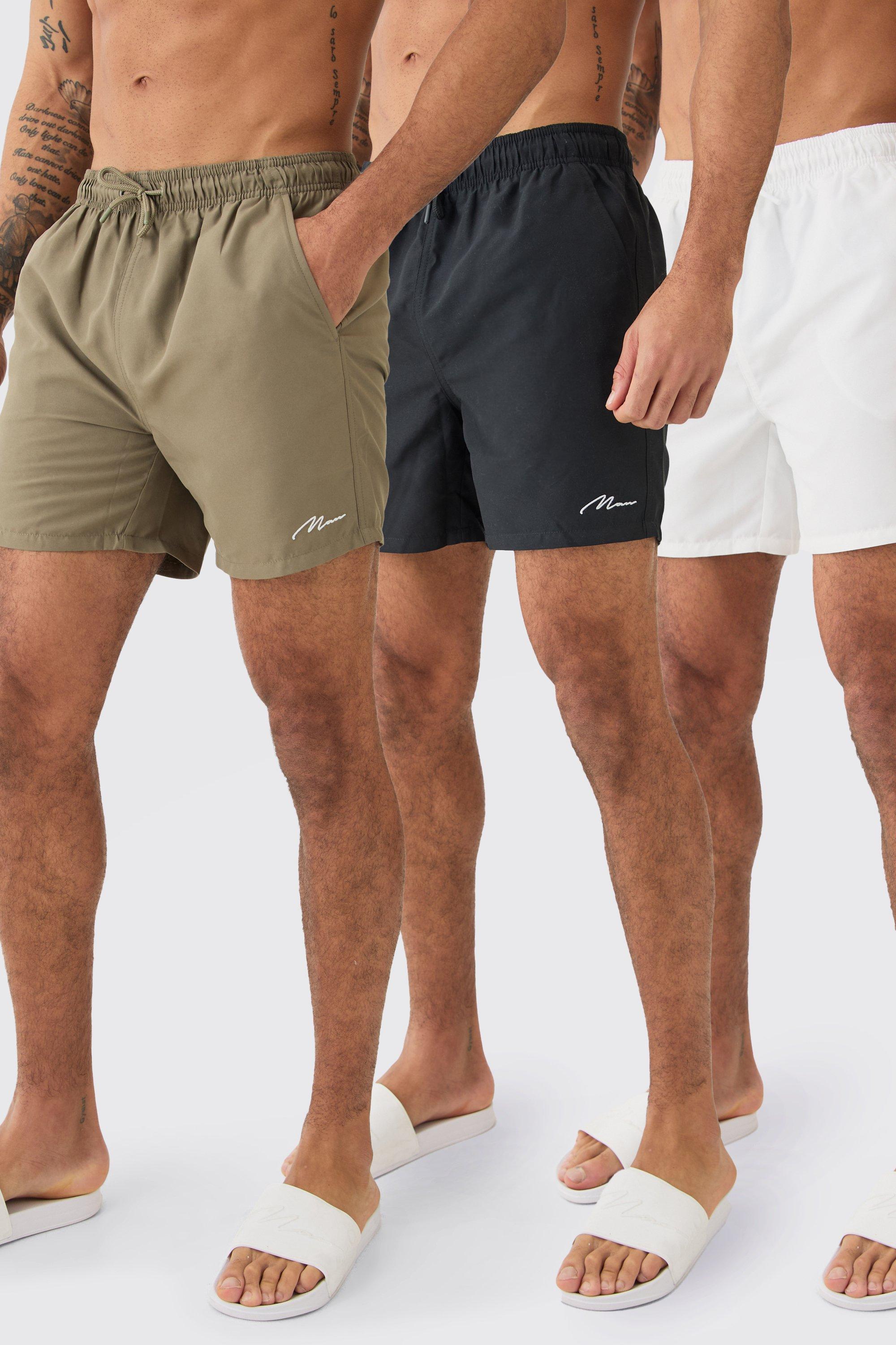 Mens Multi Man Signature Mid Length 3 Pack Swim Short, Multi