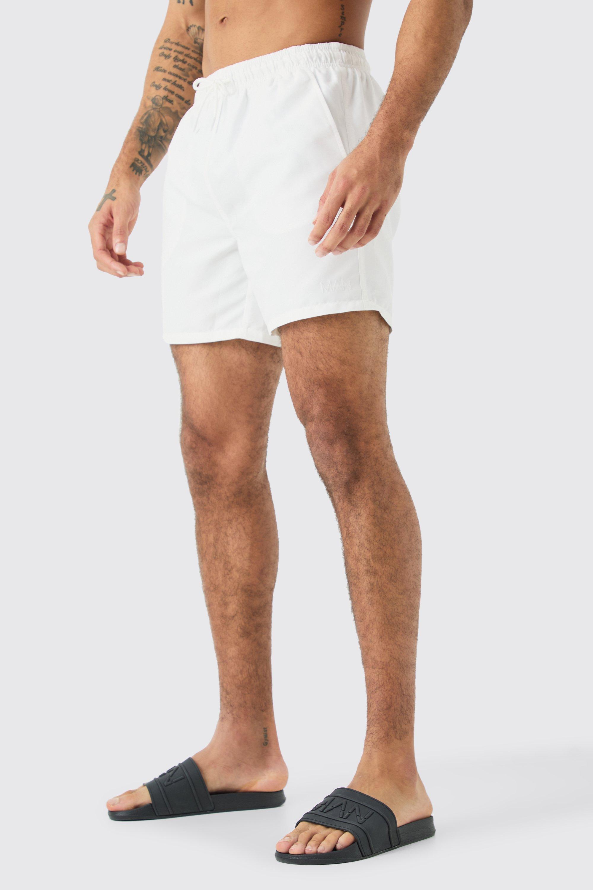 Mens White Original Man Mid Length Swim Short, White