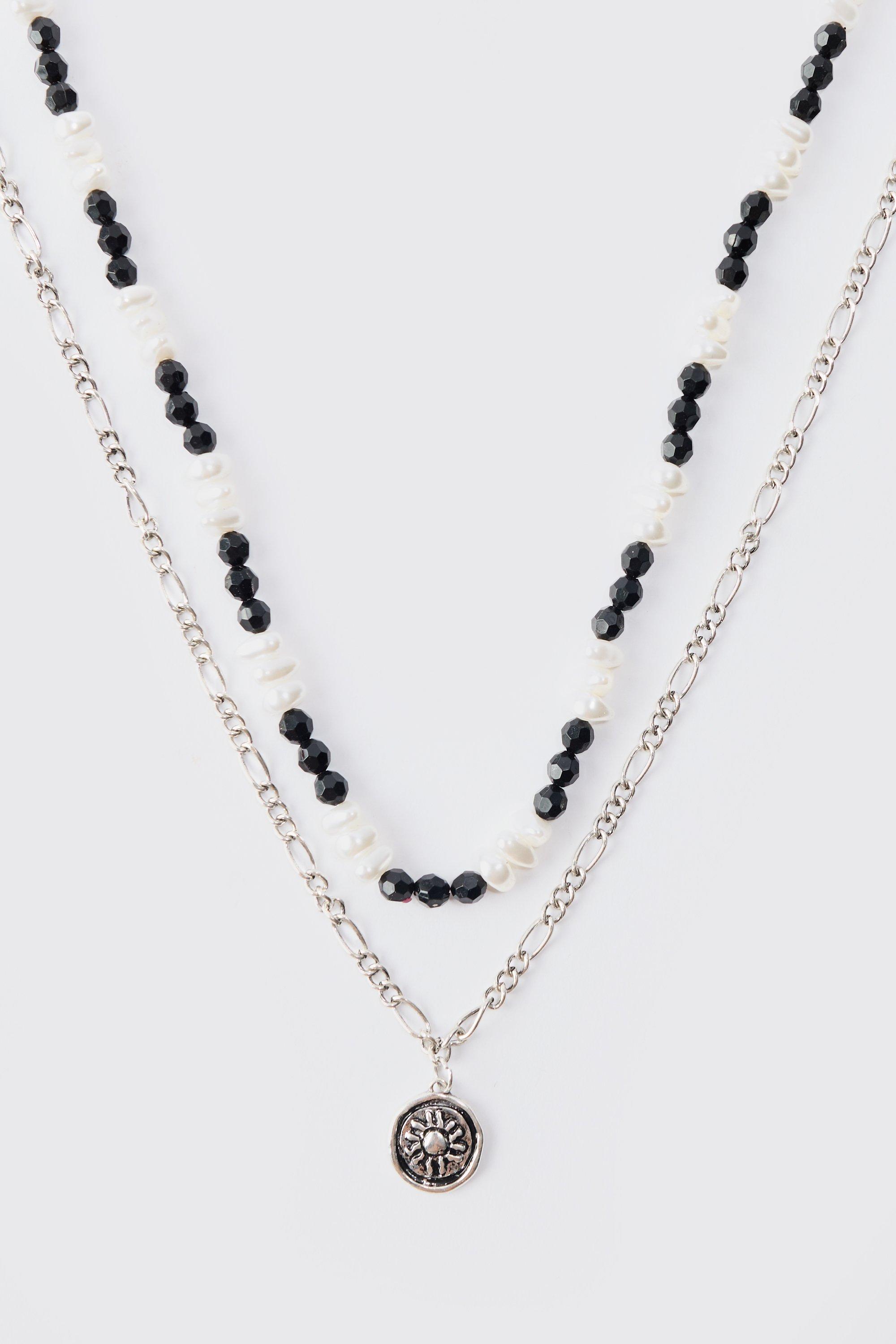 collier à pendentif en chaîne et perle homme - argent - one size, argent