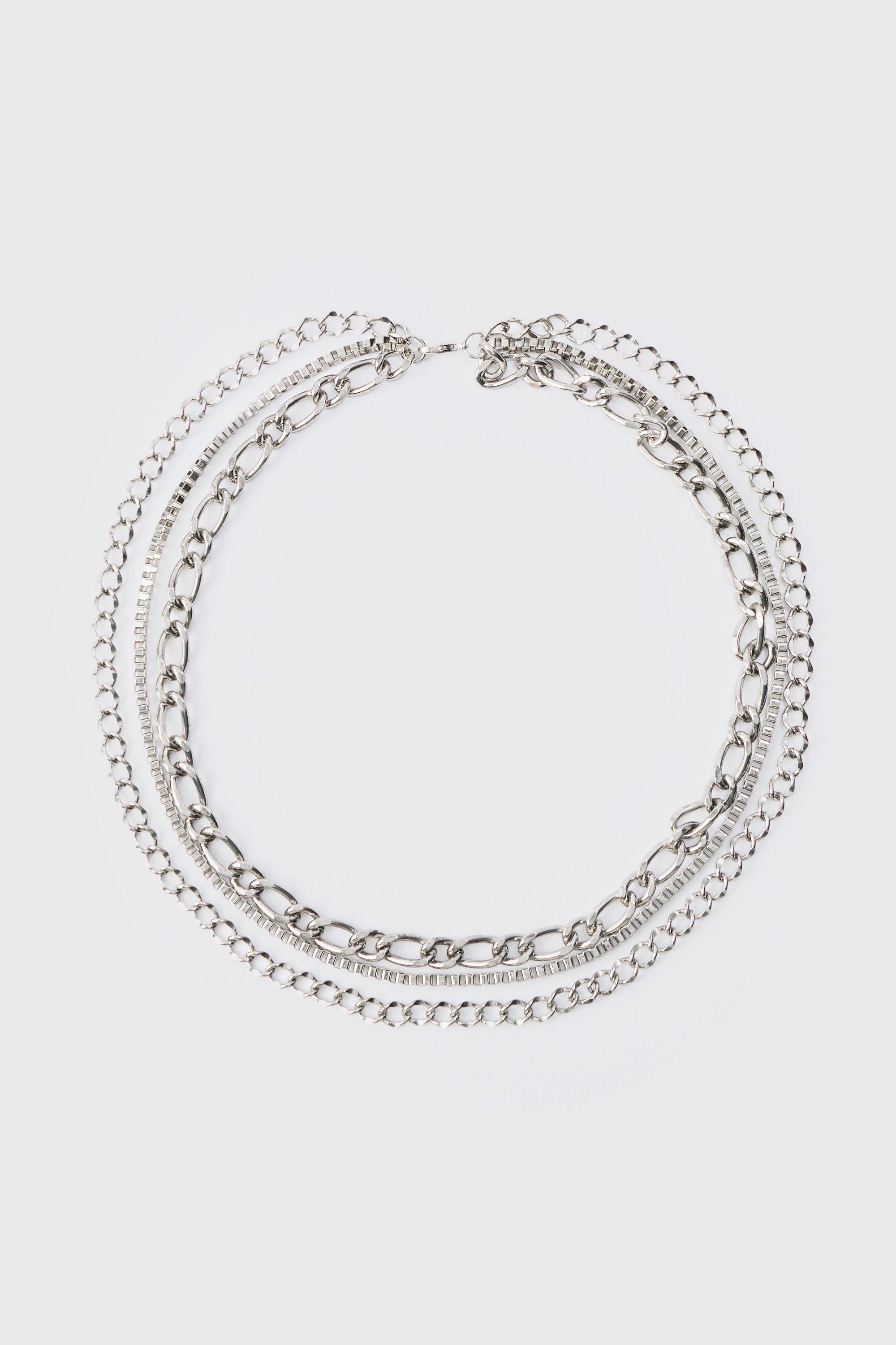 Mens Grey Chain Multi Layer Necklace, Grey