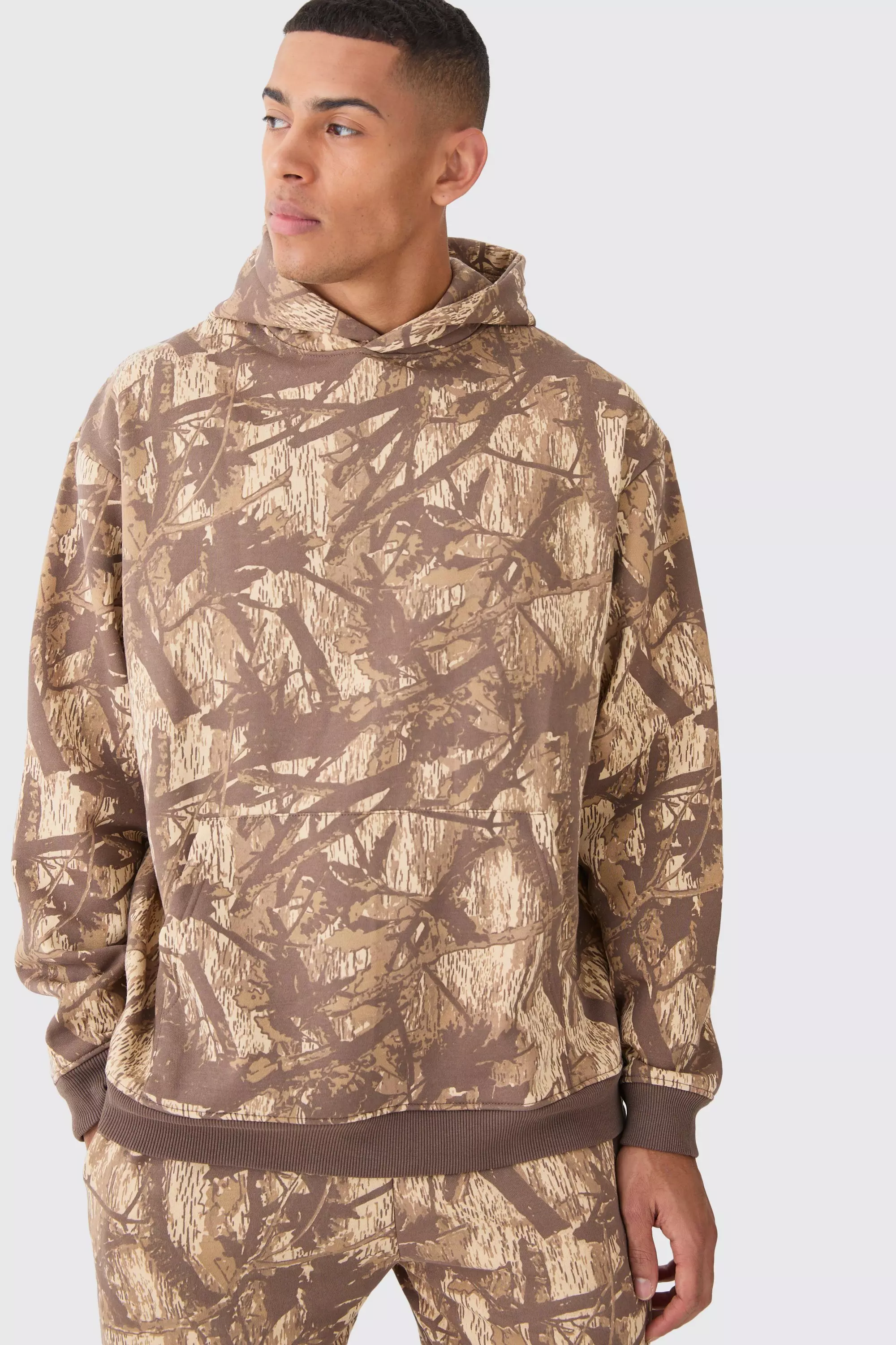 boohooMAN Oversized Forest Camo Hoodie - Gray - Size XL