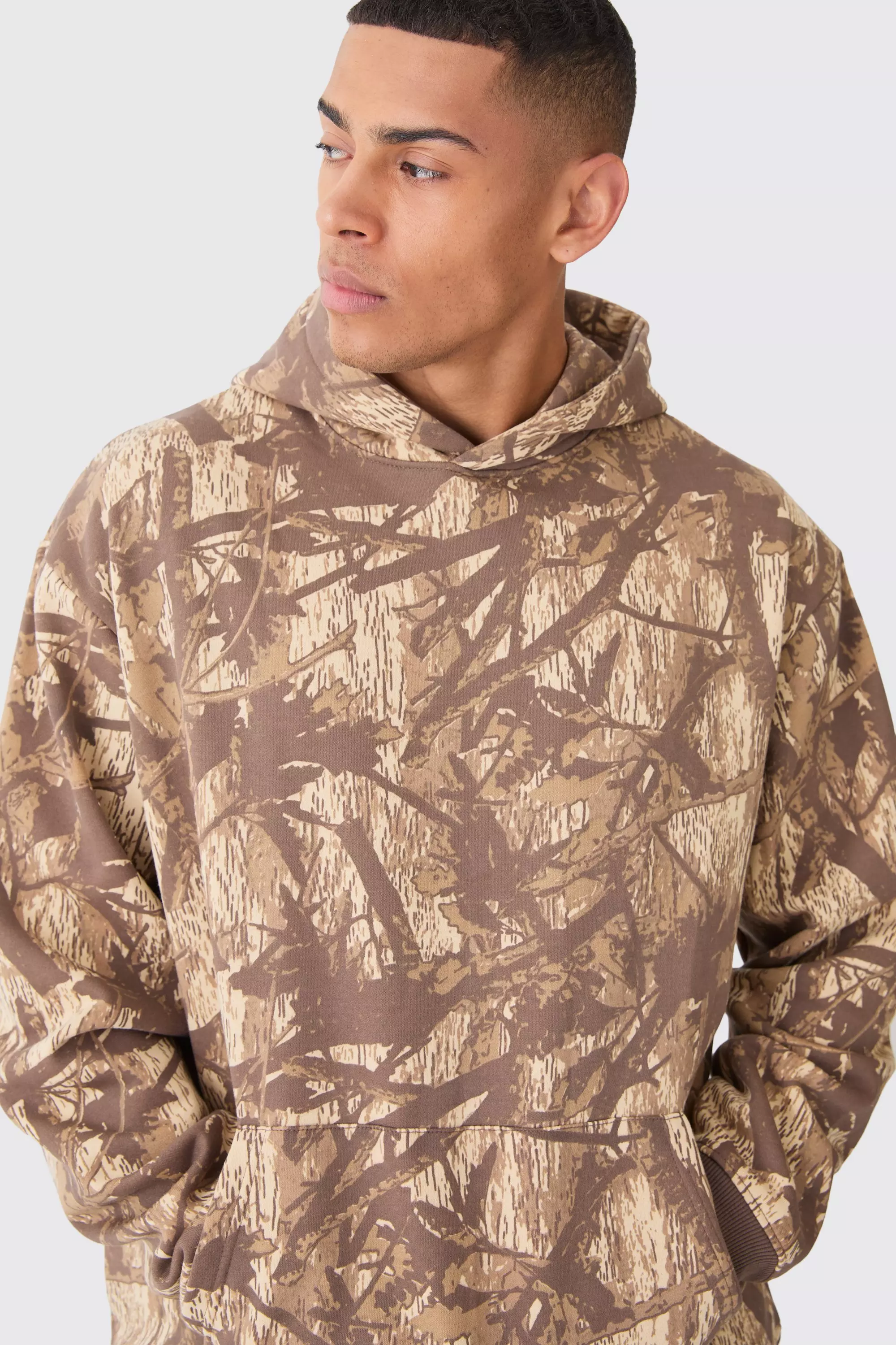 boohooMAN Oversized Forest Camo Hoodie - Gray - Size XL