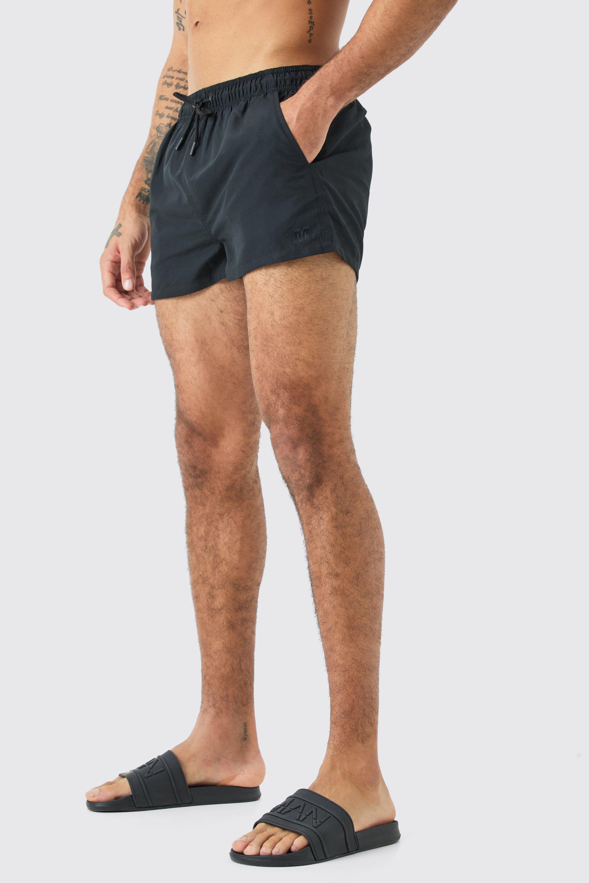 Mens Black Super Short Plain Swim Short, Black