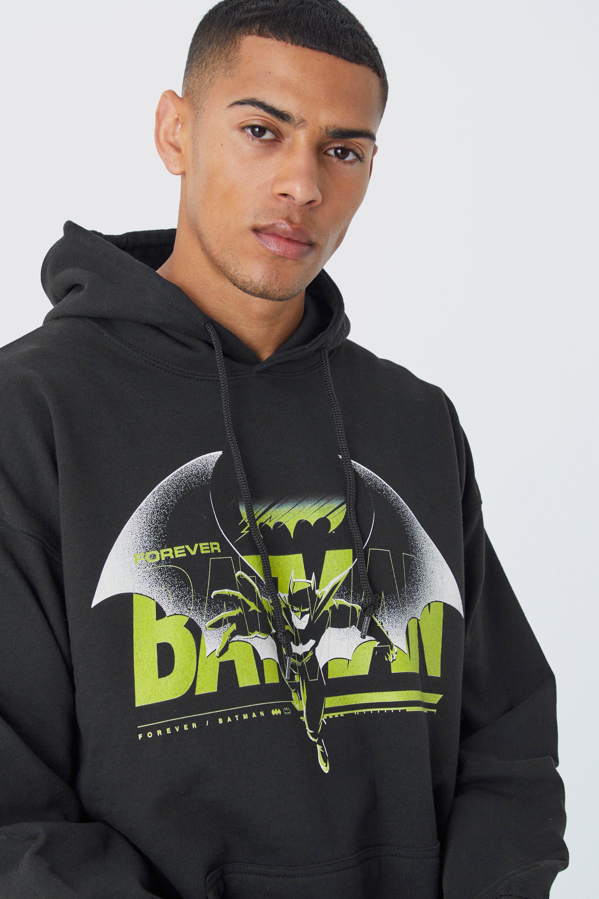 Mens Black Oversized Batman License Hoodie, Black