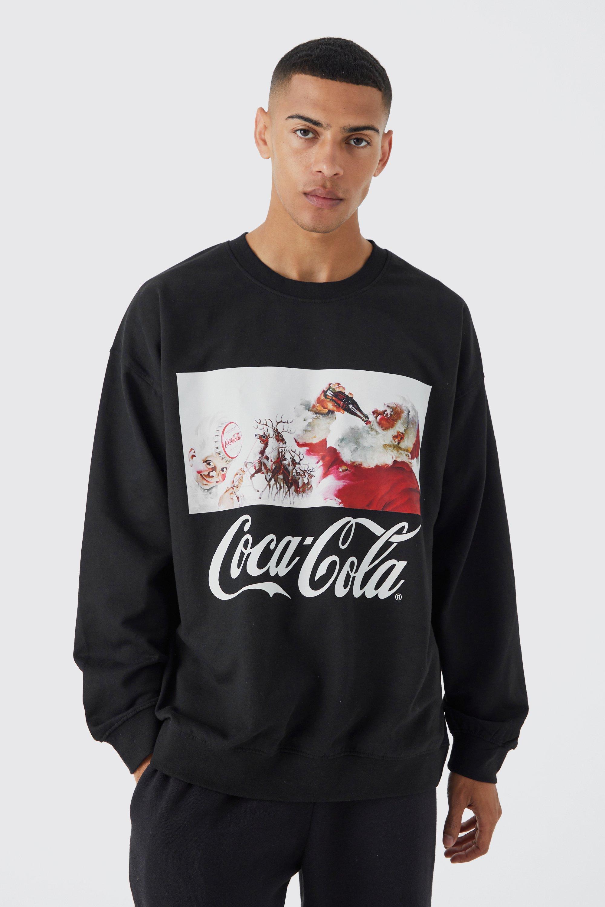 Mens Black Oversized Christmas Coca Cola License Sweatshirt, Black