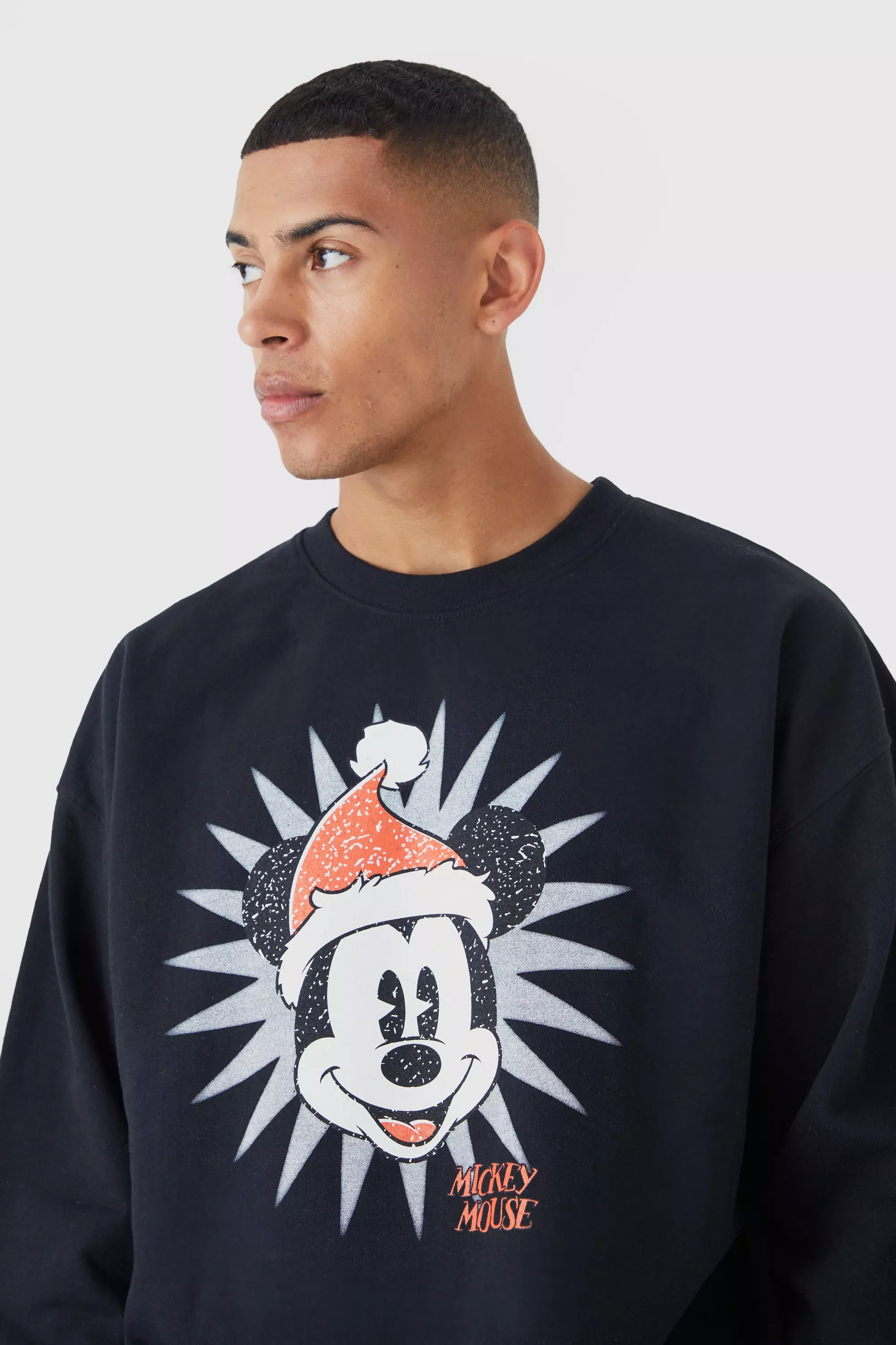 Mens Oversized Christmas Mickey Mouse Disney License T-Shirt - Black