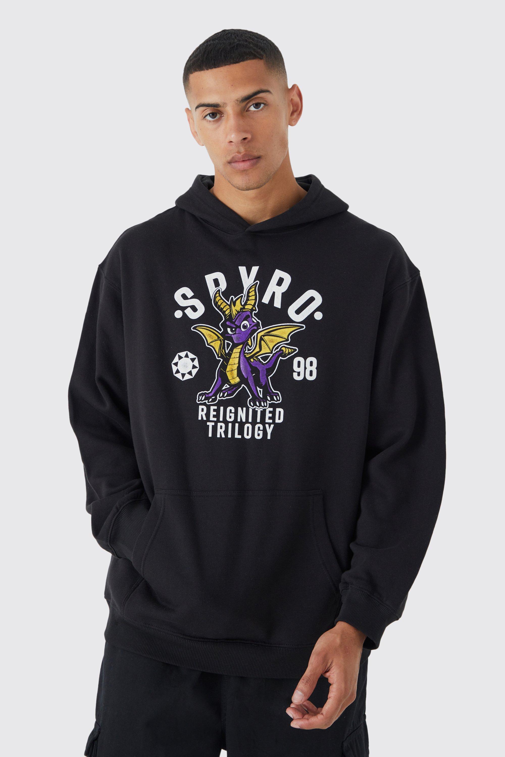 Mens Black Oversized Spyro License Hoodie, Black