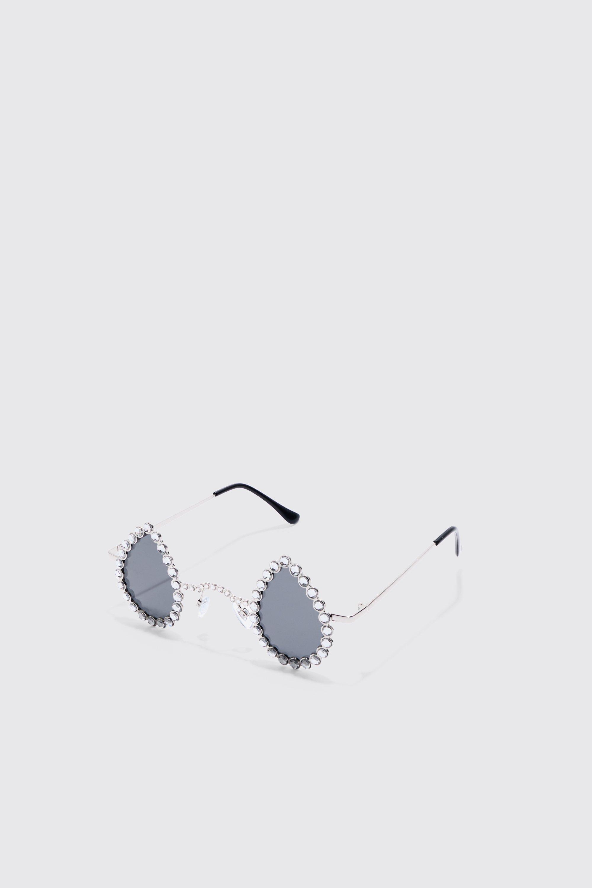 Mens Grey Diamante Tear Drop Sunglasses, Grey