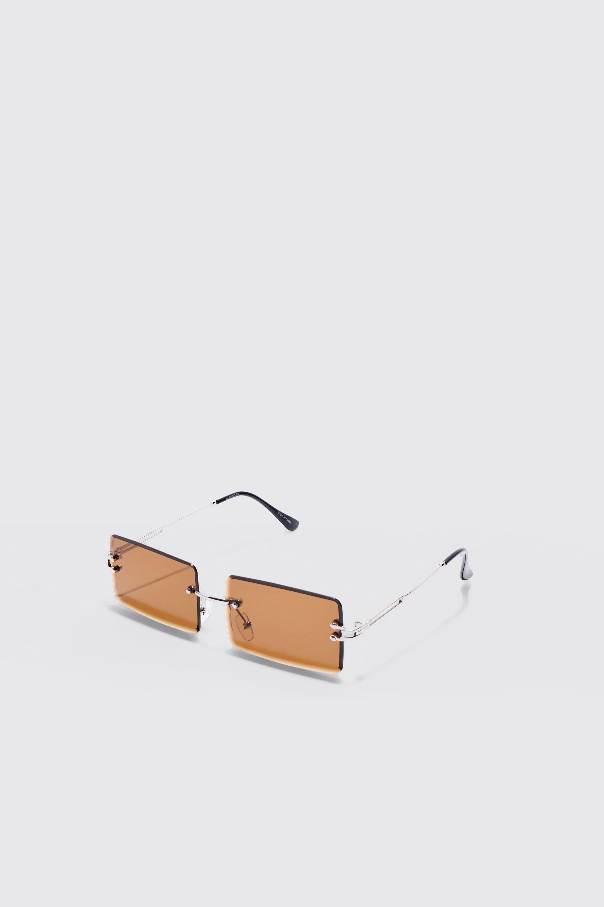 men's rimless rectangular sunglasses - brown - one size, brown