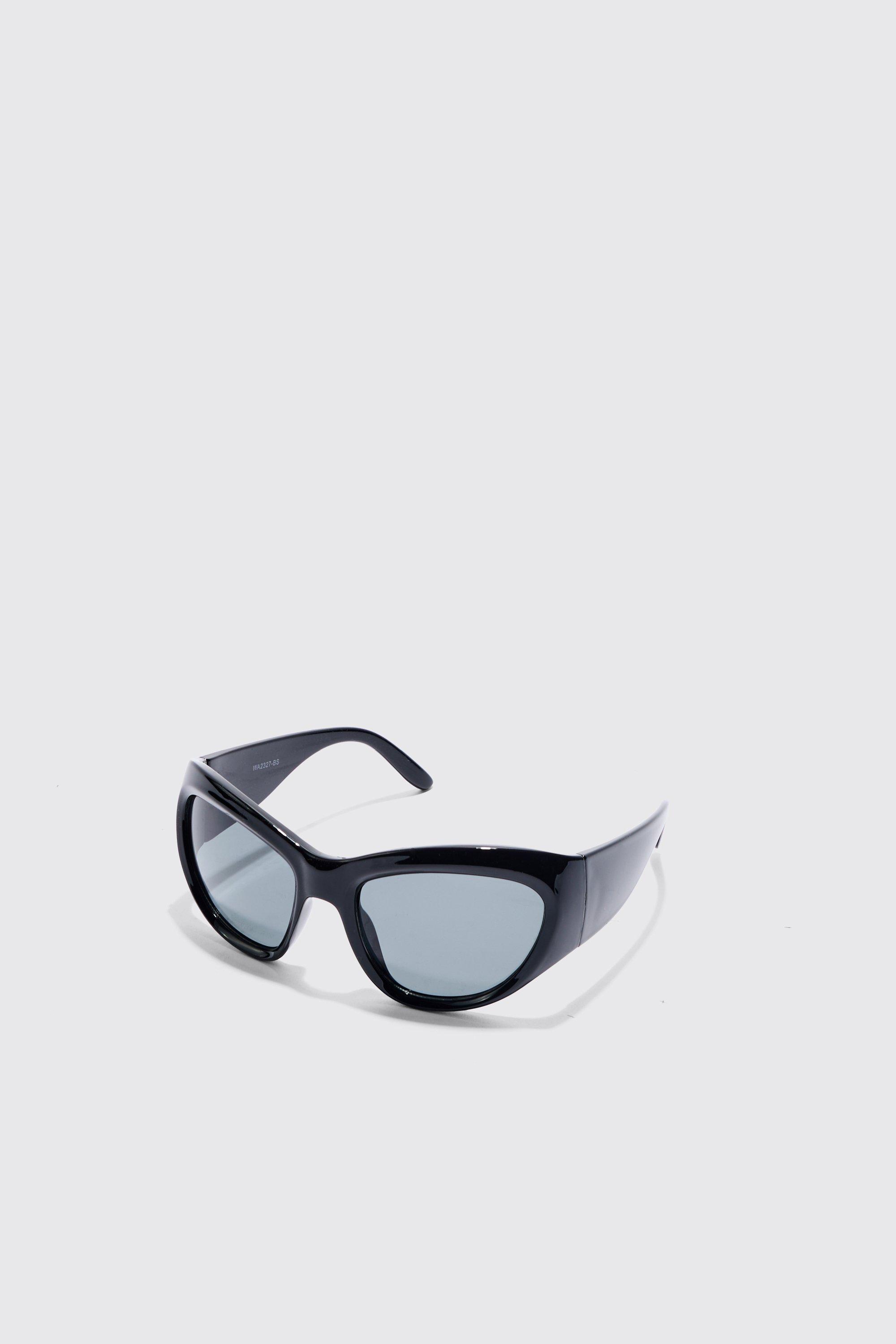 Mens Black Shield Lens Metallic Frame Sunglasses, Black