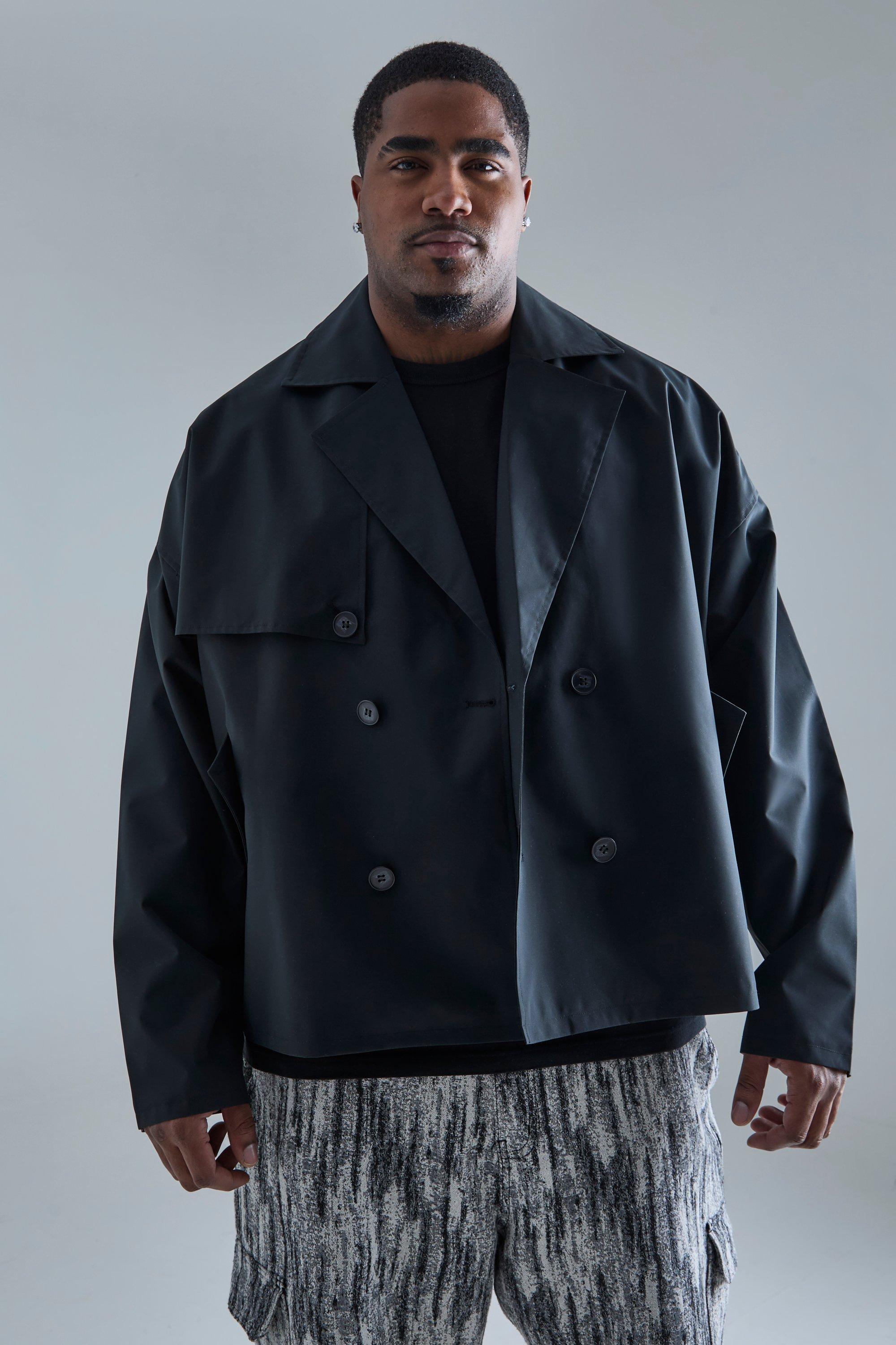 plus cropped double breasted trench coat homme - noir - xxxxl, noir