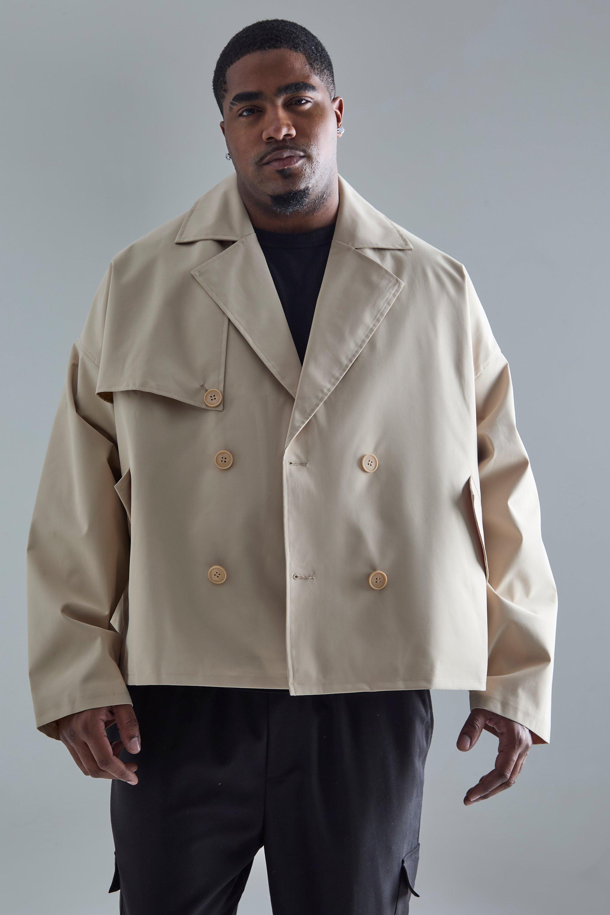 plus cropped double breasted trench coat homme - beige - xxxl, beige