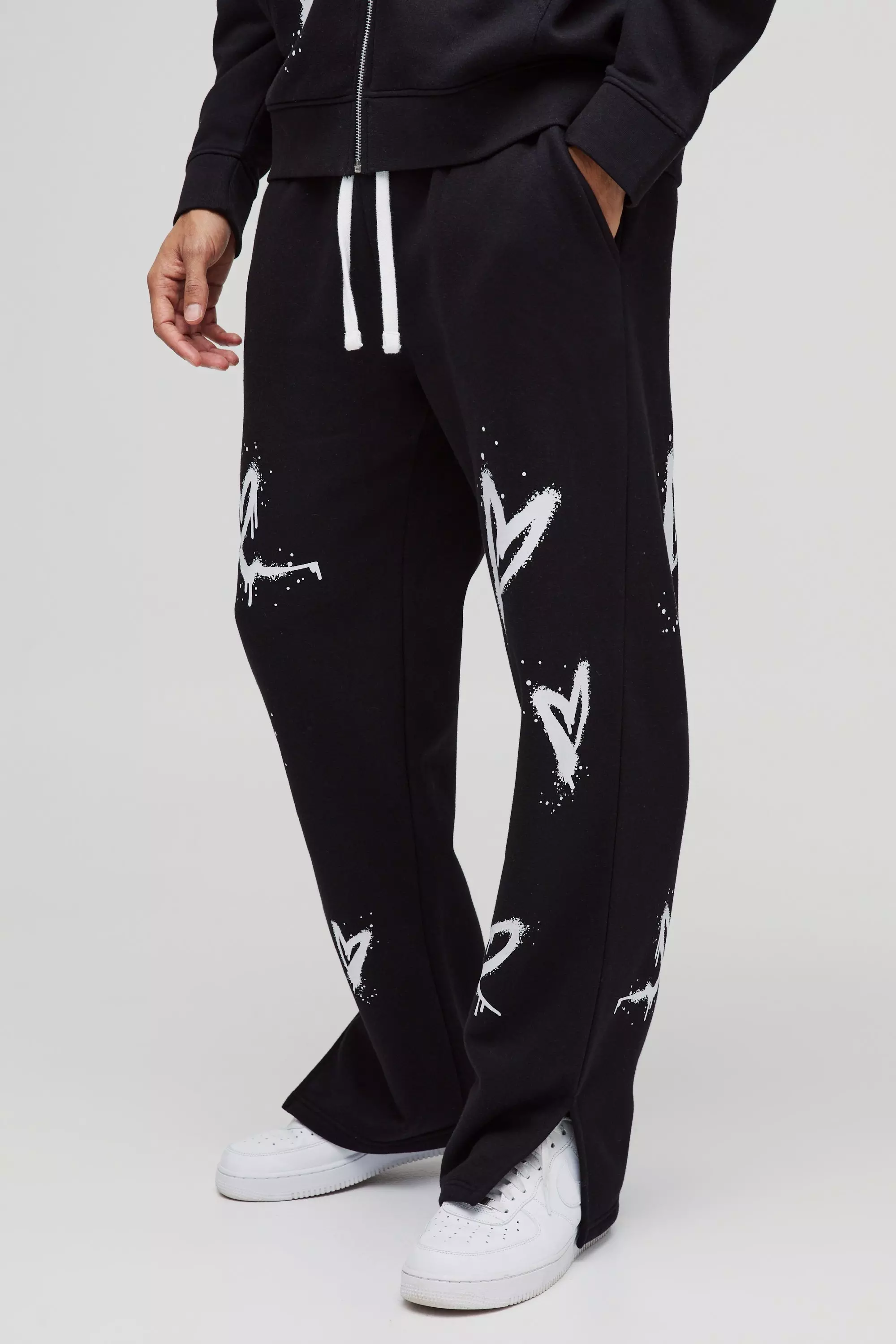 Black and discount white split joggers