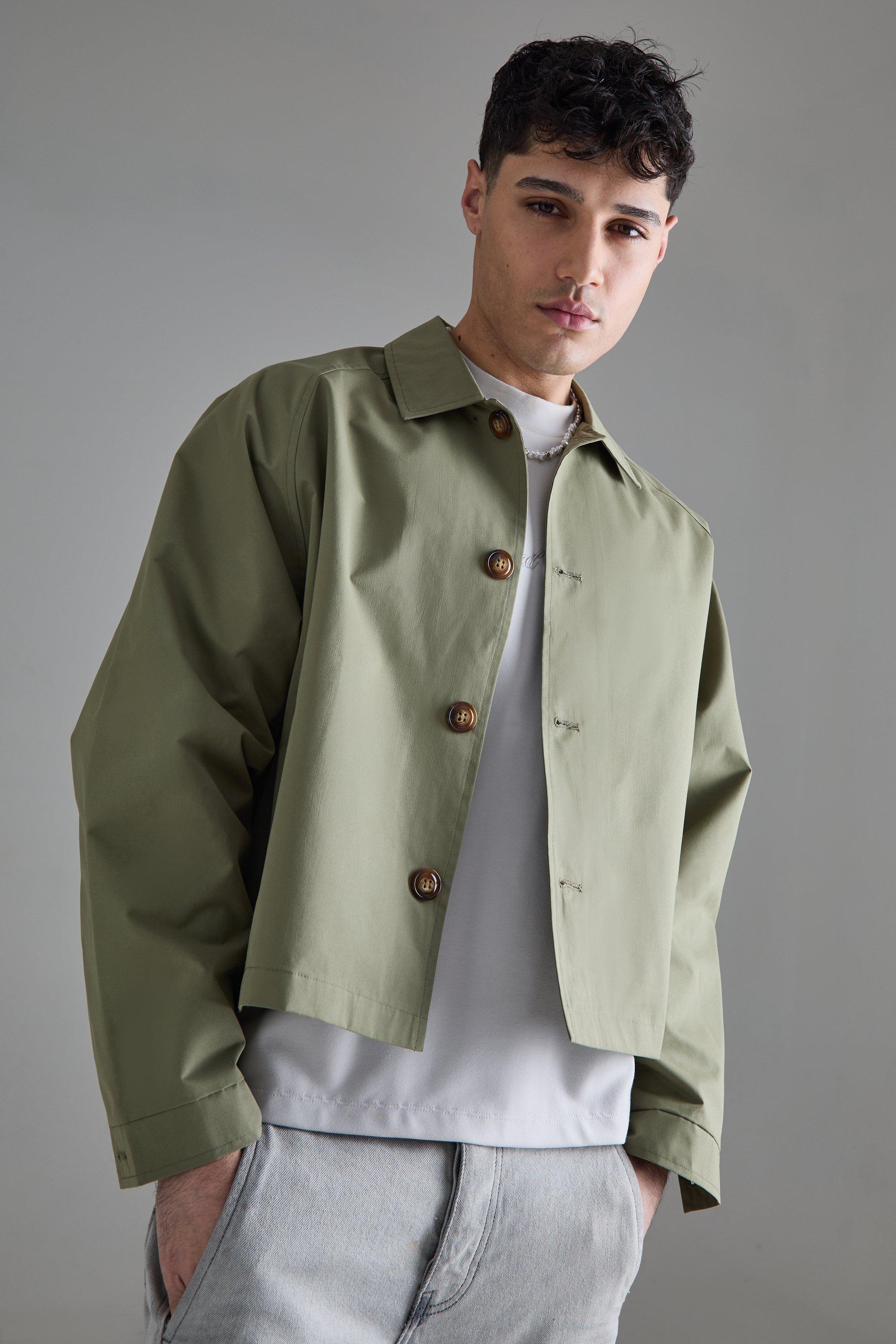 Mens Green Boxy Oversized Trench Coat, Green
