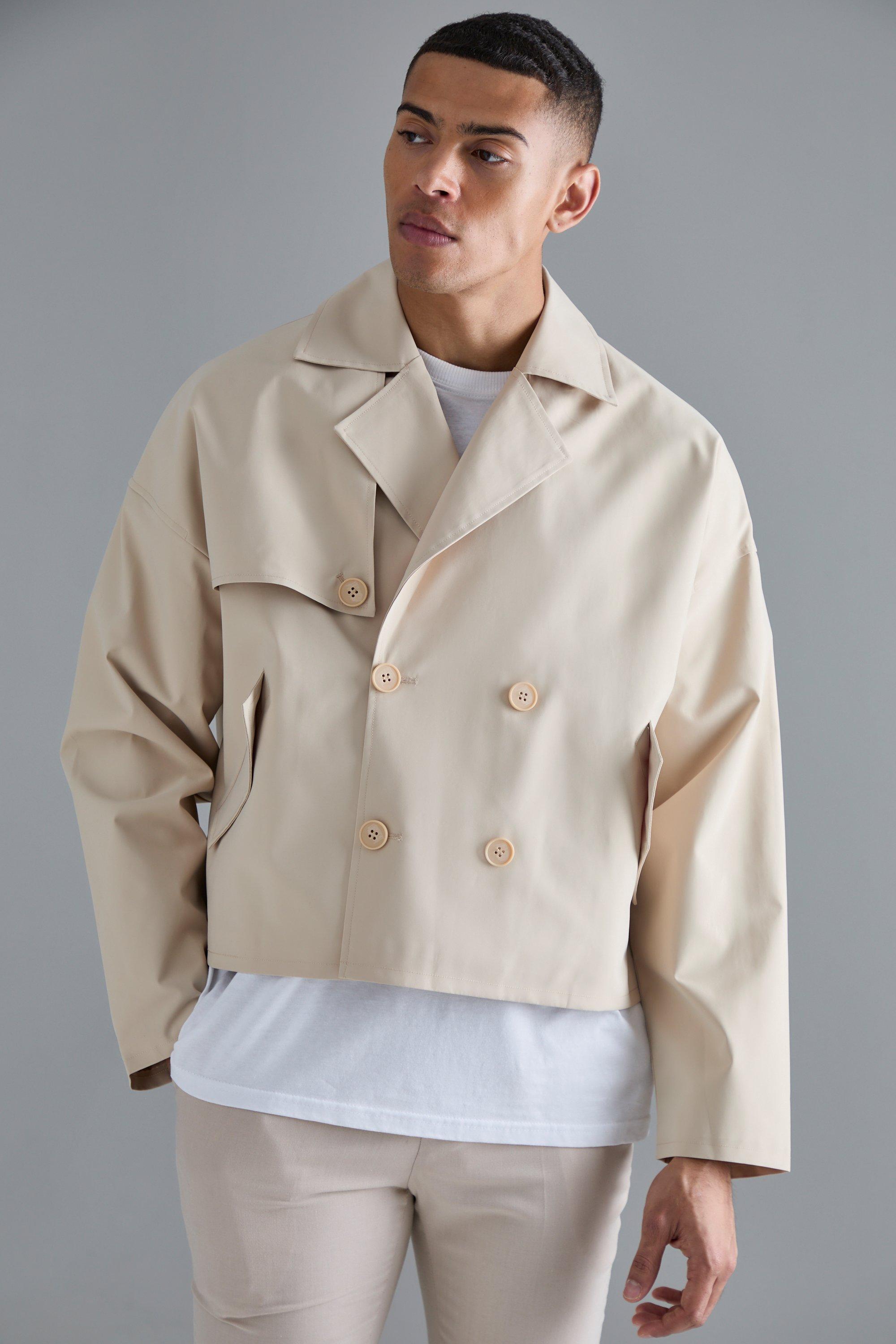 cropped double breasted trench coat homme - beige - s, beige