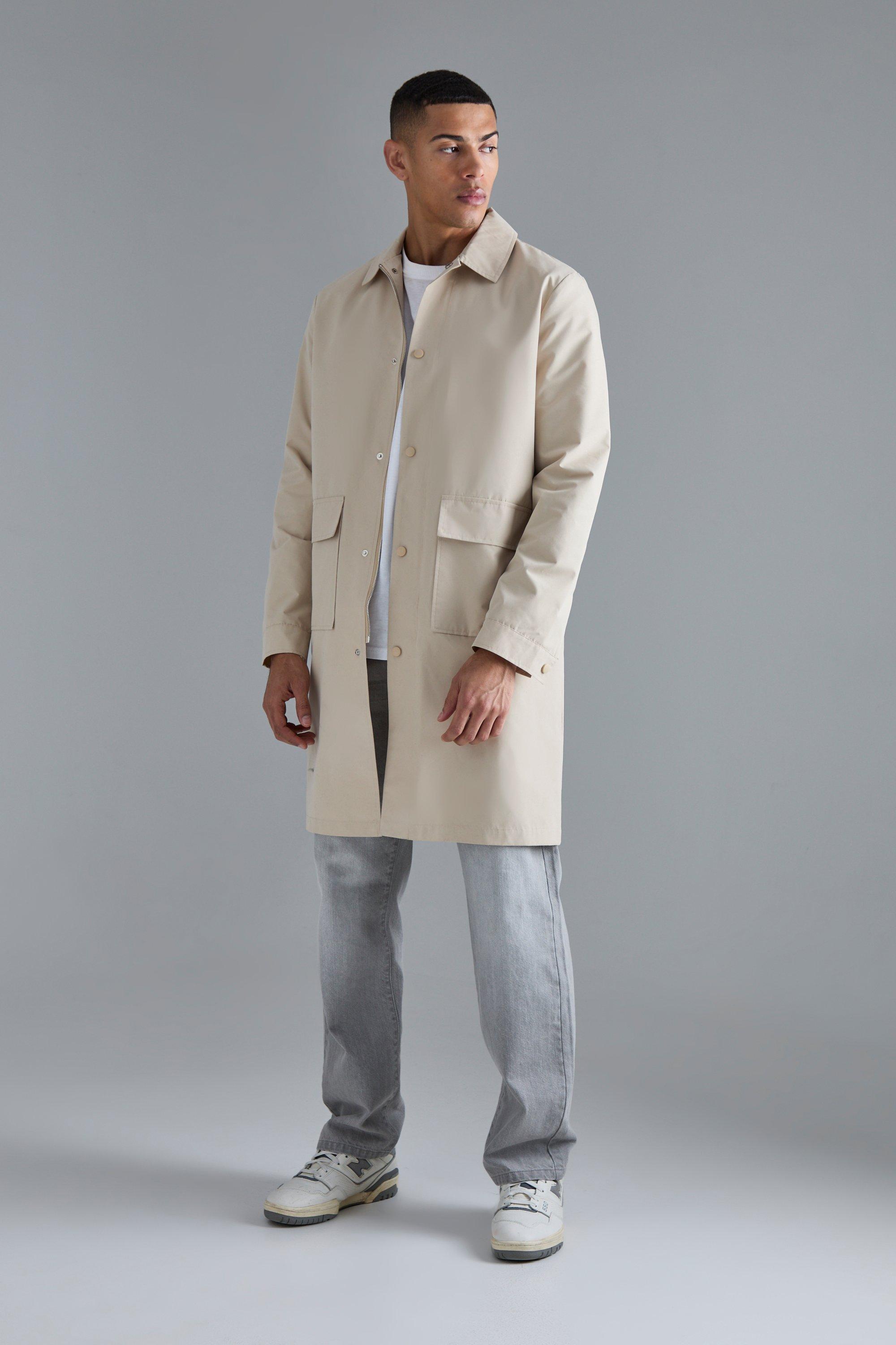 Mens Beige Pocket Detail Mid Length Mac, Beige