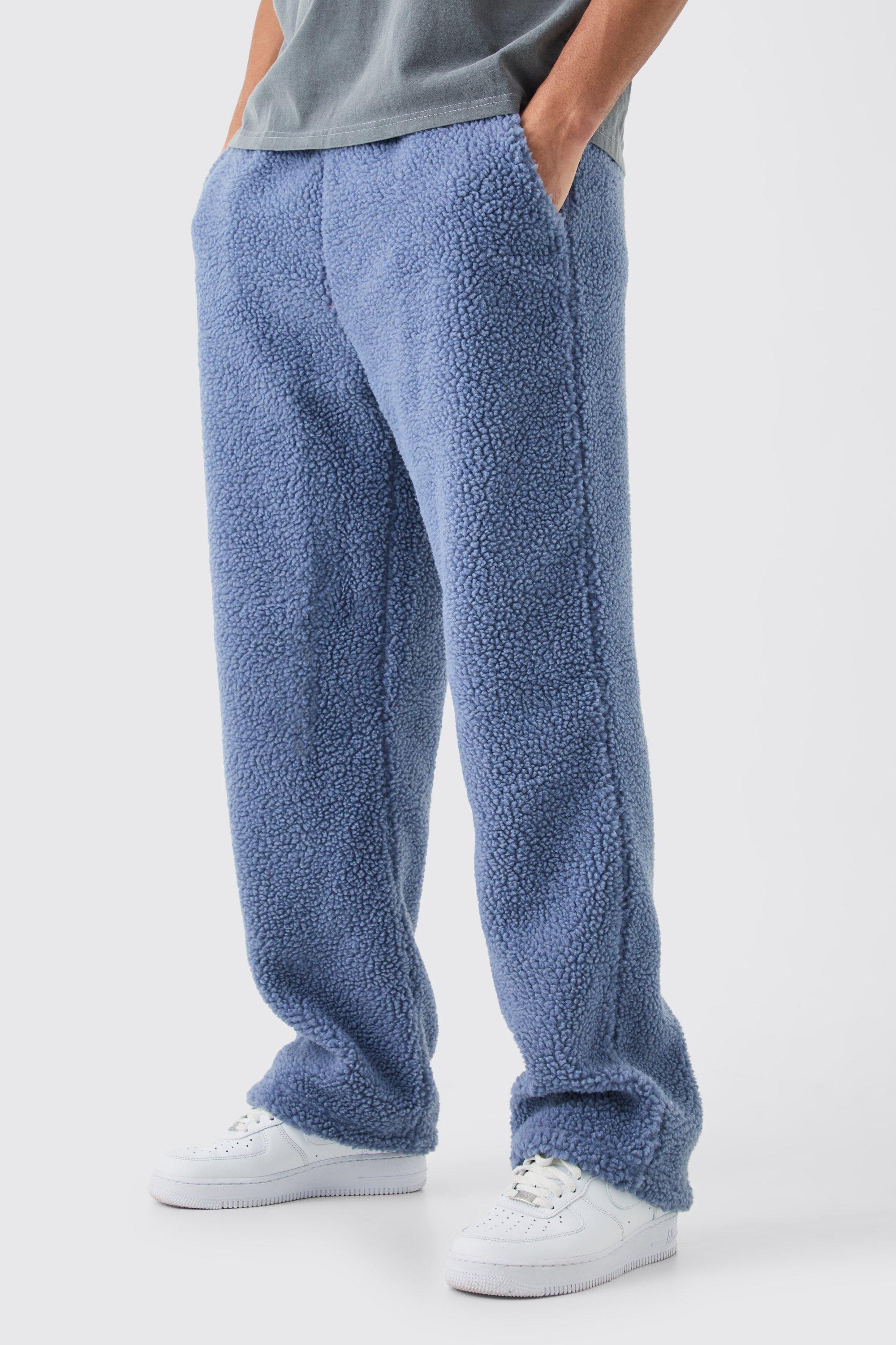 Image of Pantaloni tuta dritti in pile borg, Azzurro
