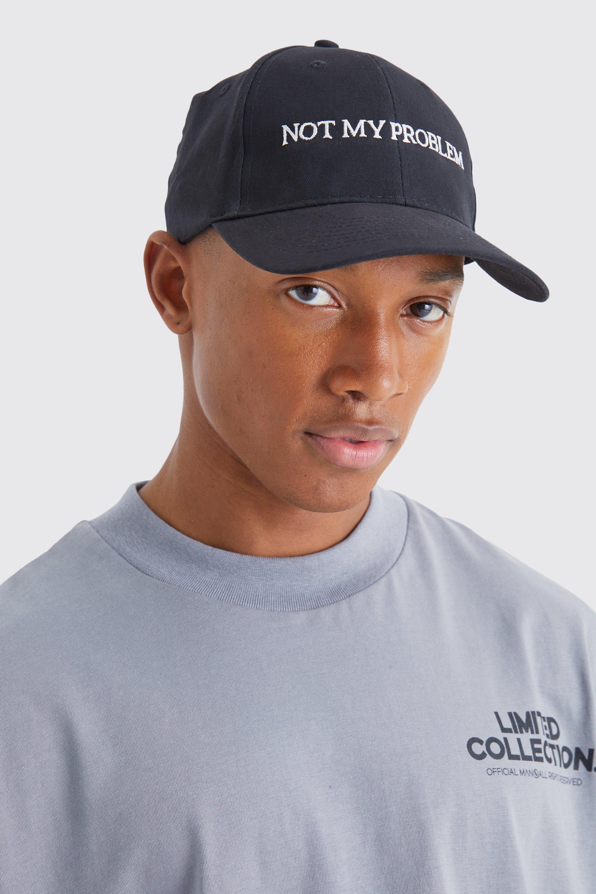 Mens Black Slogan Embroidered Cap, Black