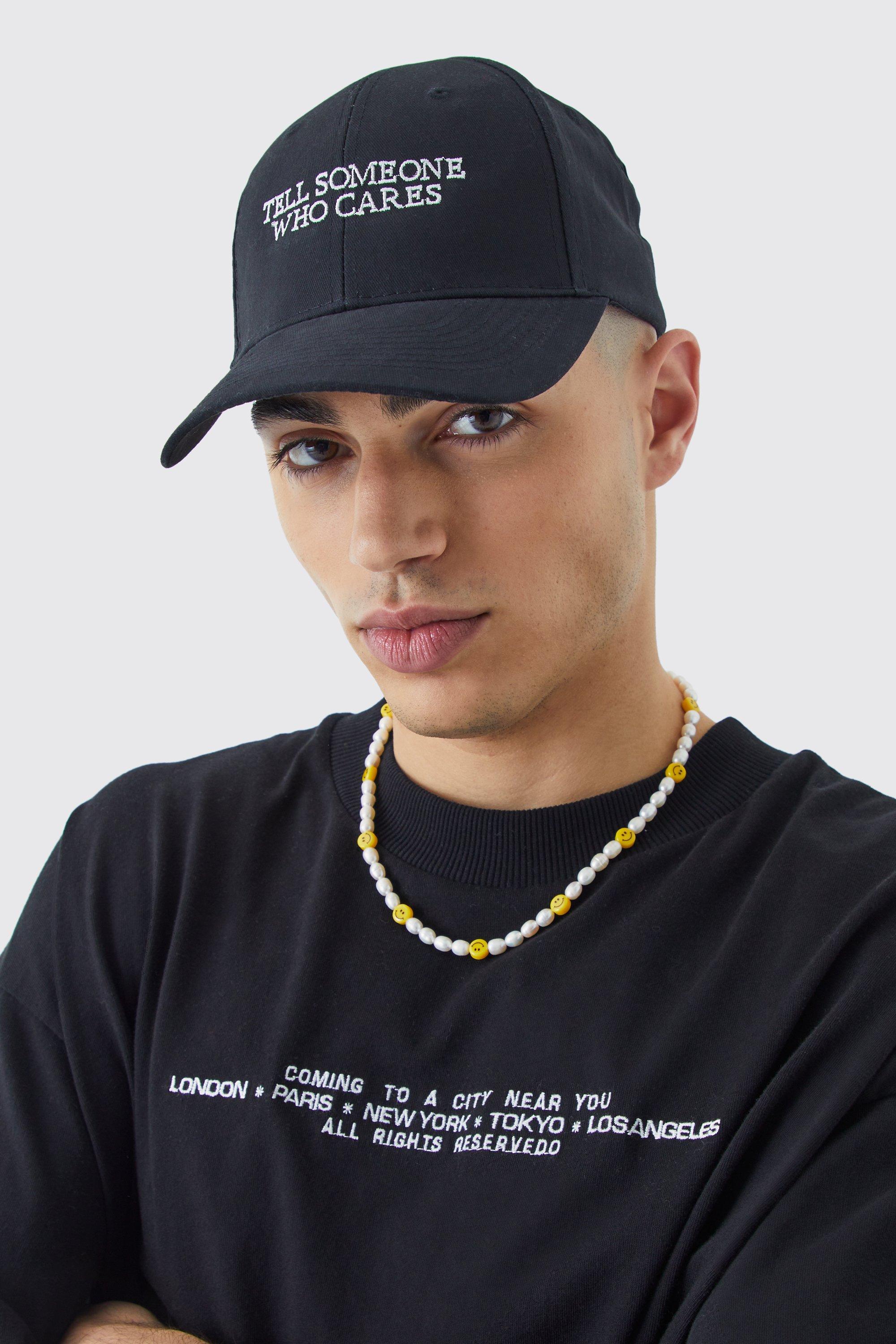 Mens Black Slogan Embroidered Cap, Black