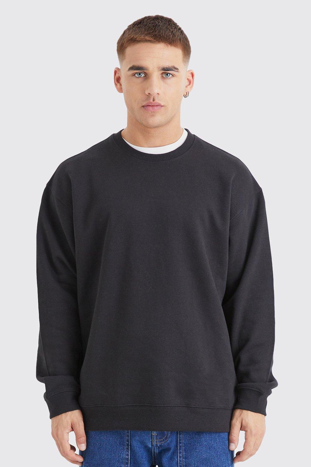 Mens Black Basic Oversized Crew Neck Sweatshirt, Black
