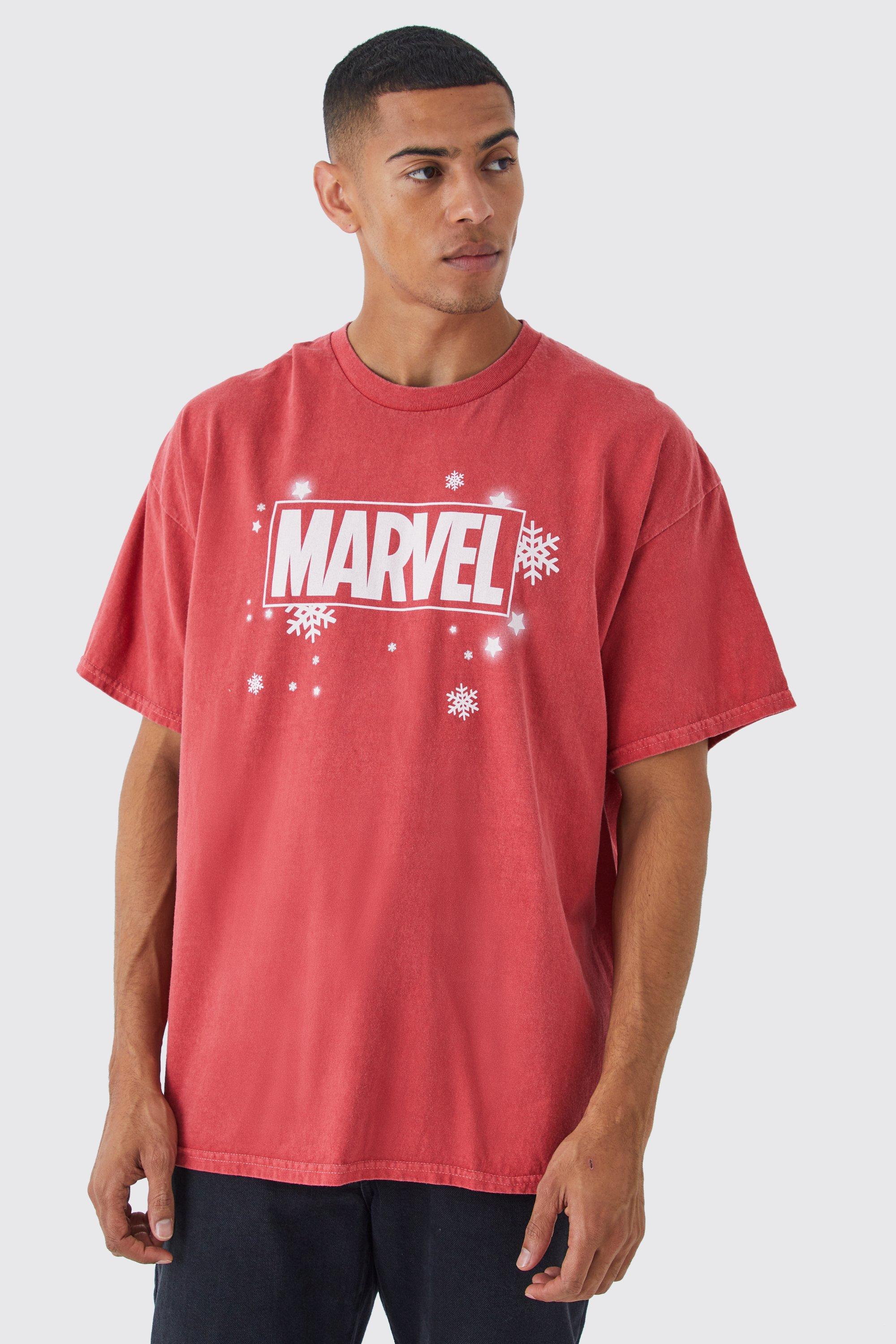 Image of T-shirt natalizia oversize ufficiale Marvel, Rosso