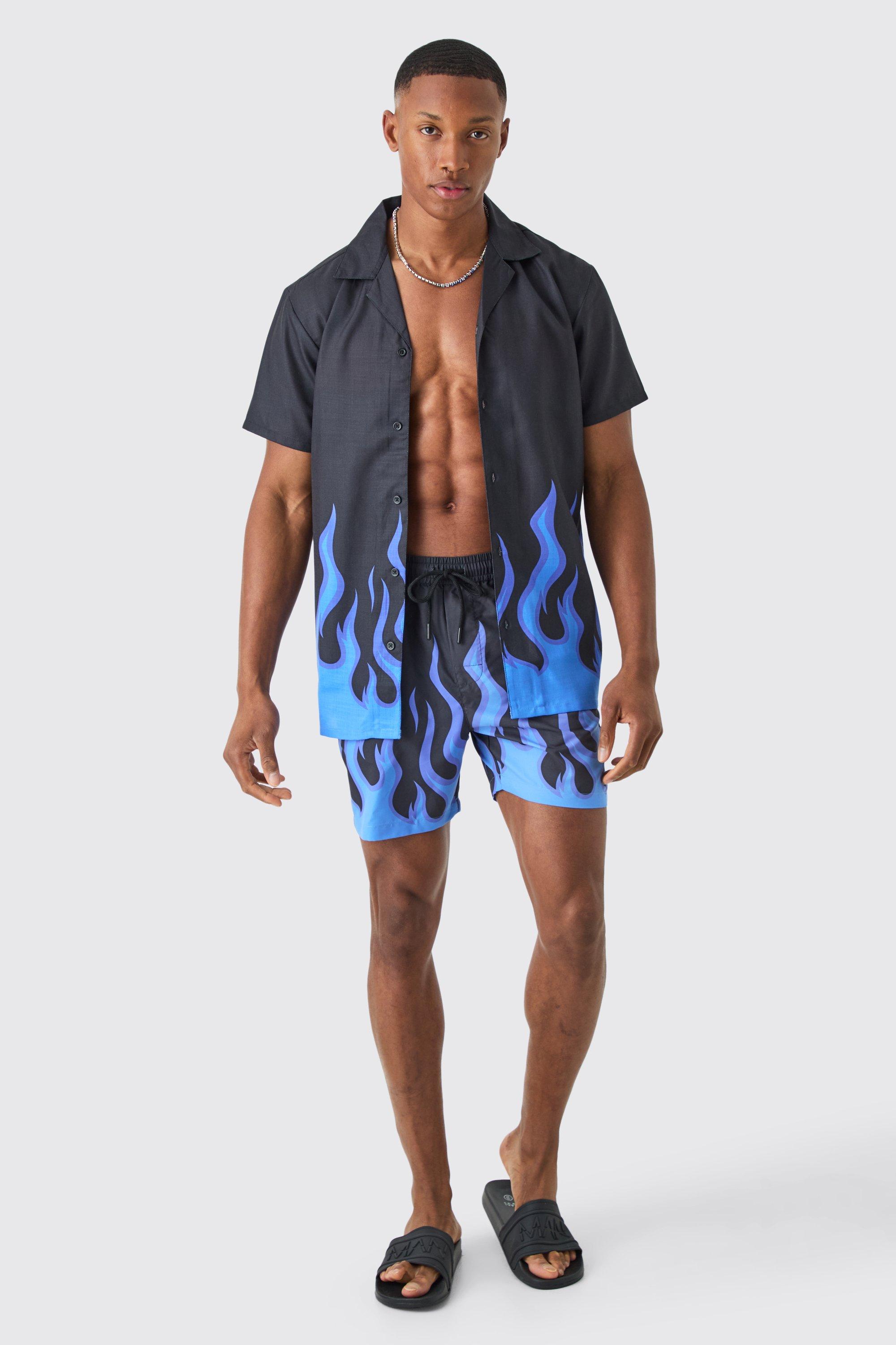 Image of Short Sleeve Flame Shirt & Swim Set, Purple