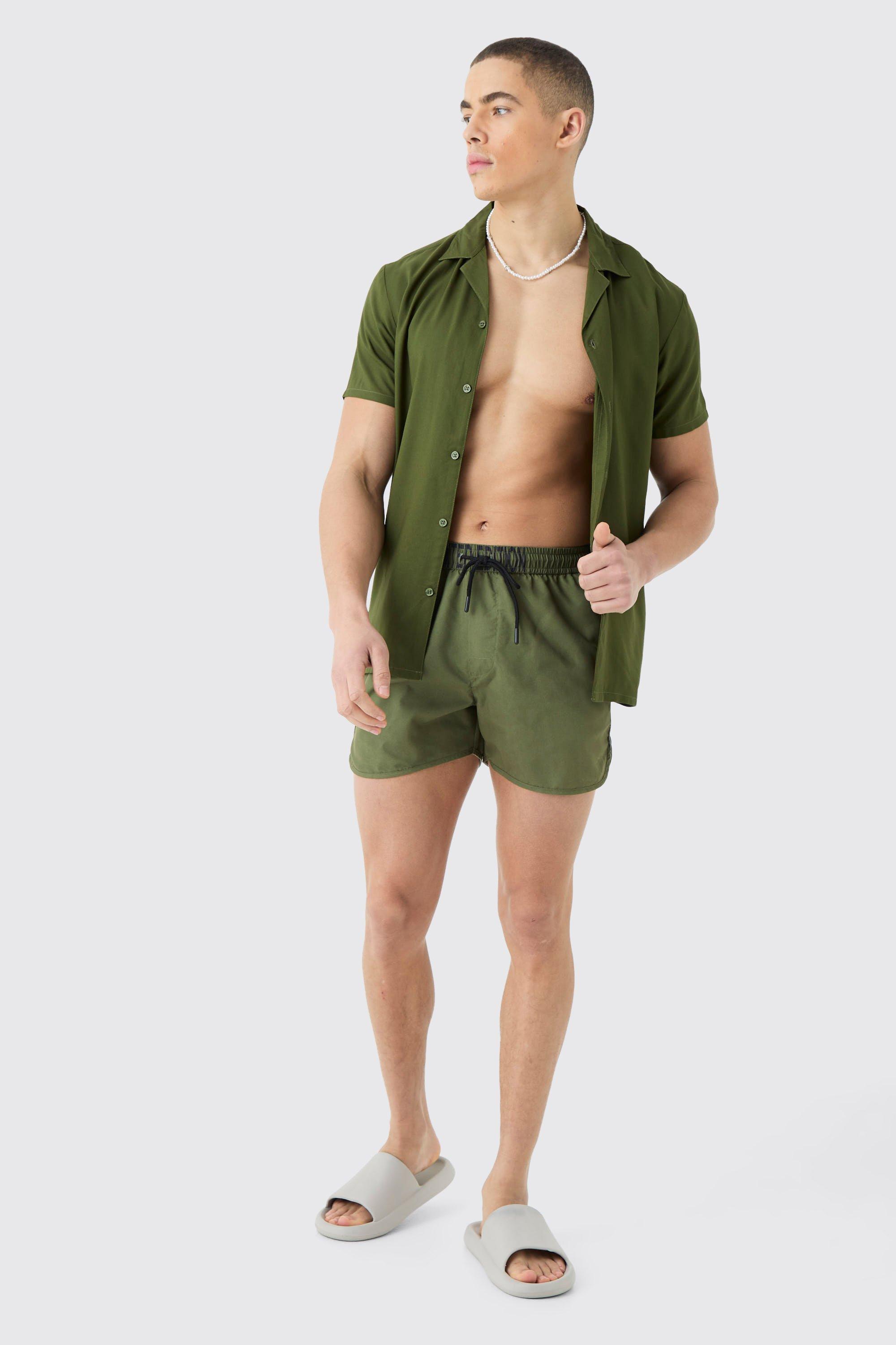 Mens Green Short Sleeve Shirt & Swim Set, Green