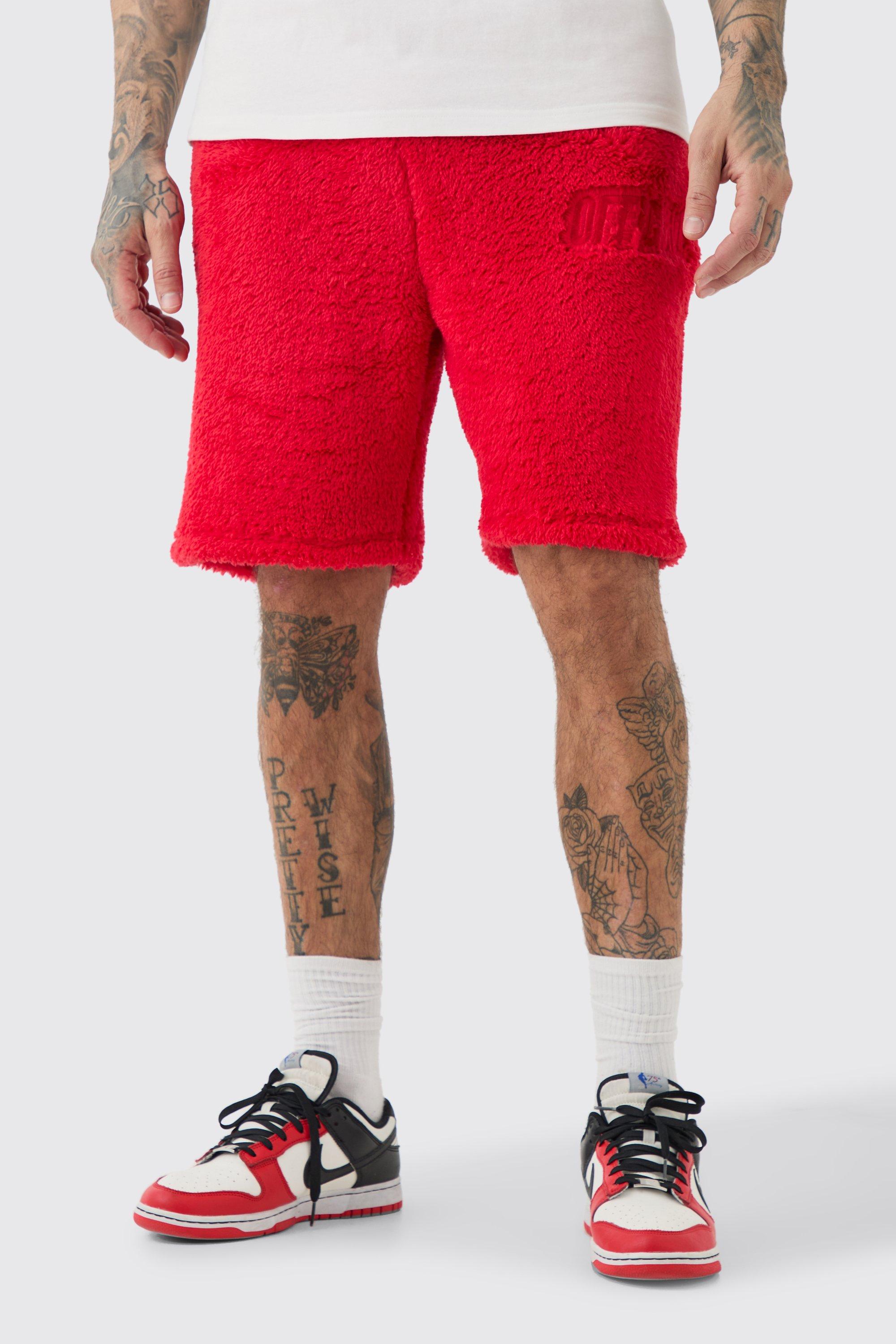 tall loose mid length bandana borg shorts homme - rouge - s, rouge